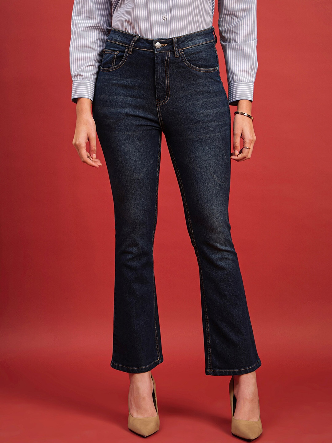 

all about you Women Comfort Bootcut High-Rise Light Fade Stretchable Jeans, Blue