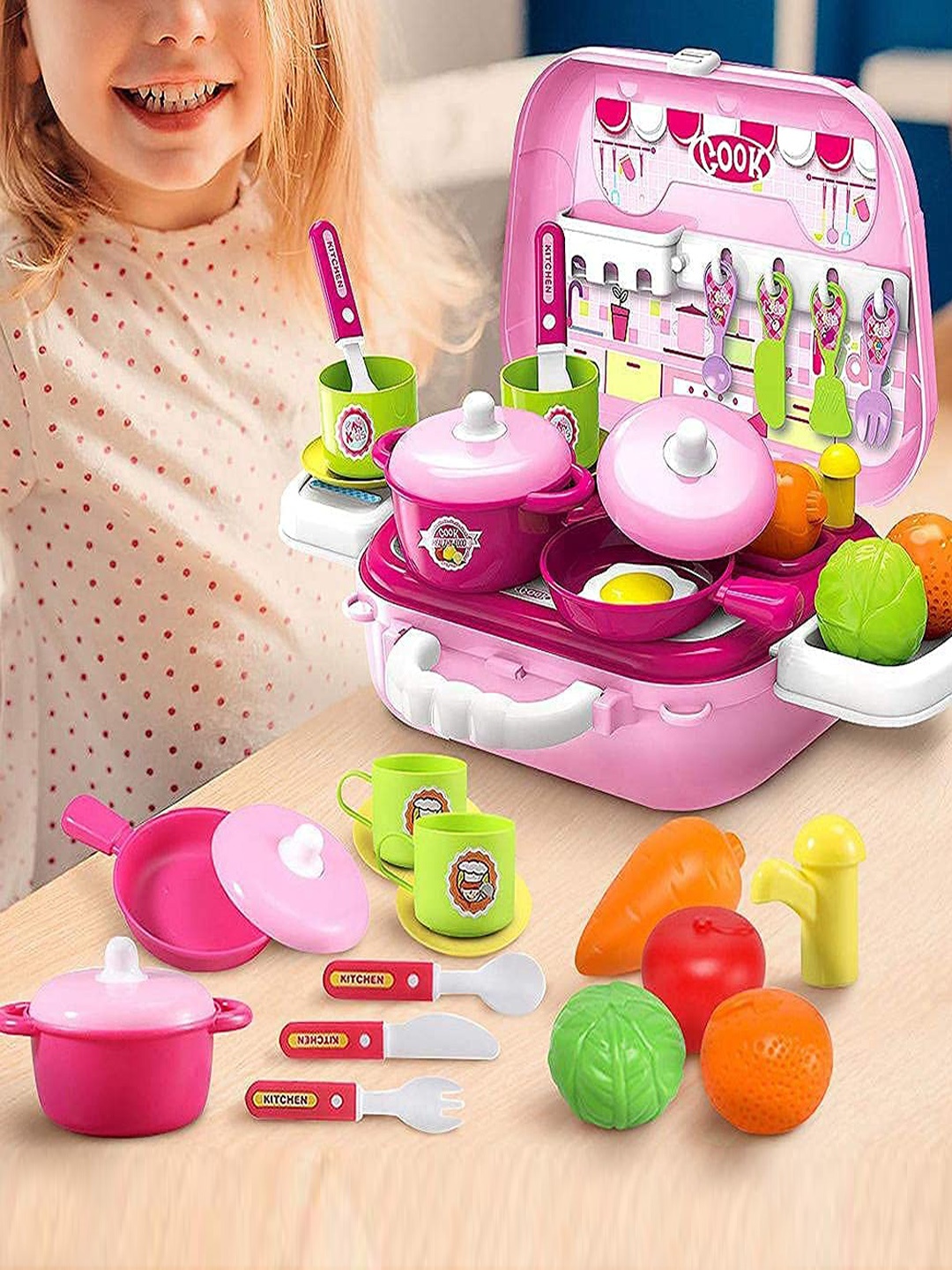 

ADKD Kids Set Of 25 Kitchen Cooking Set With Carry Case, Pink