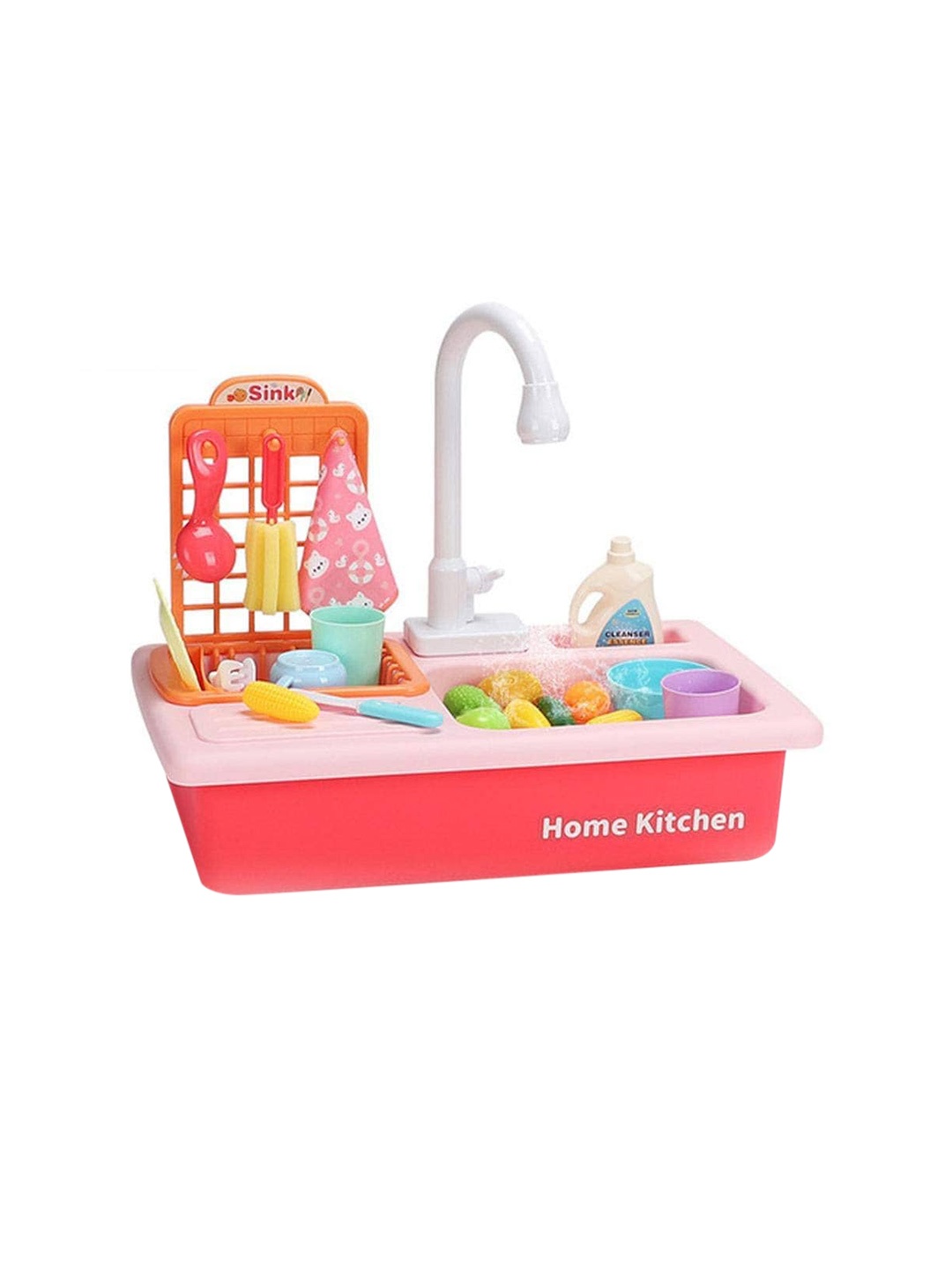 

ADKD Kids Kitchen Play Set With Automatic Water Cycle System Pretend Play Set, Red