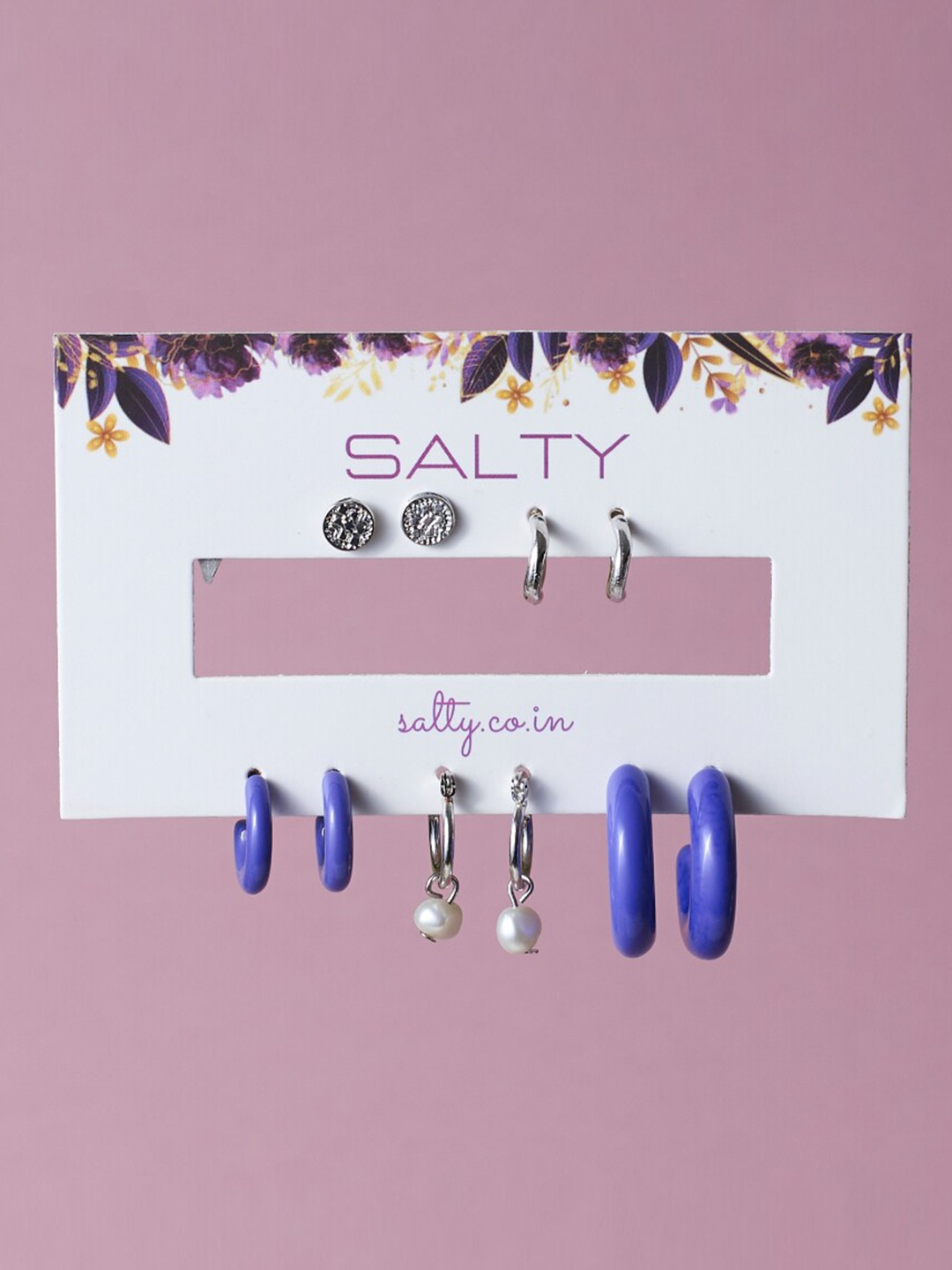 

SALTY Set Of 5 Contemporary Hoop Earrings, Silver