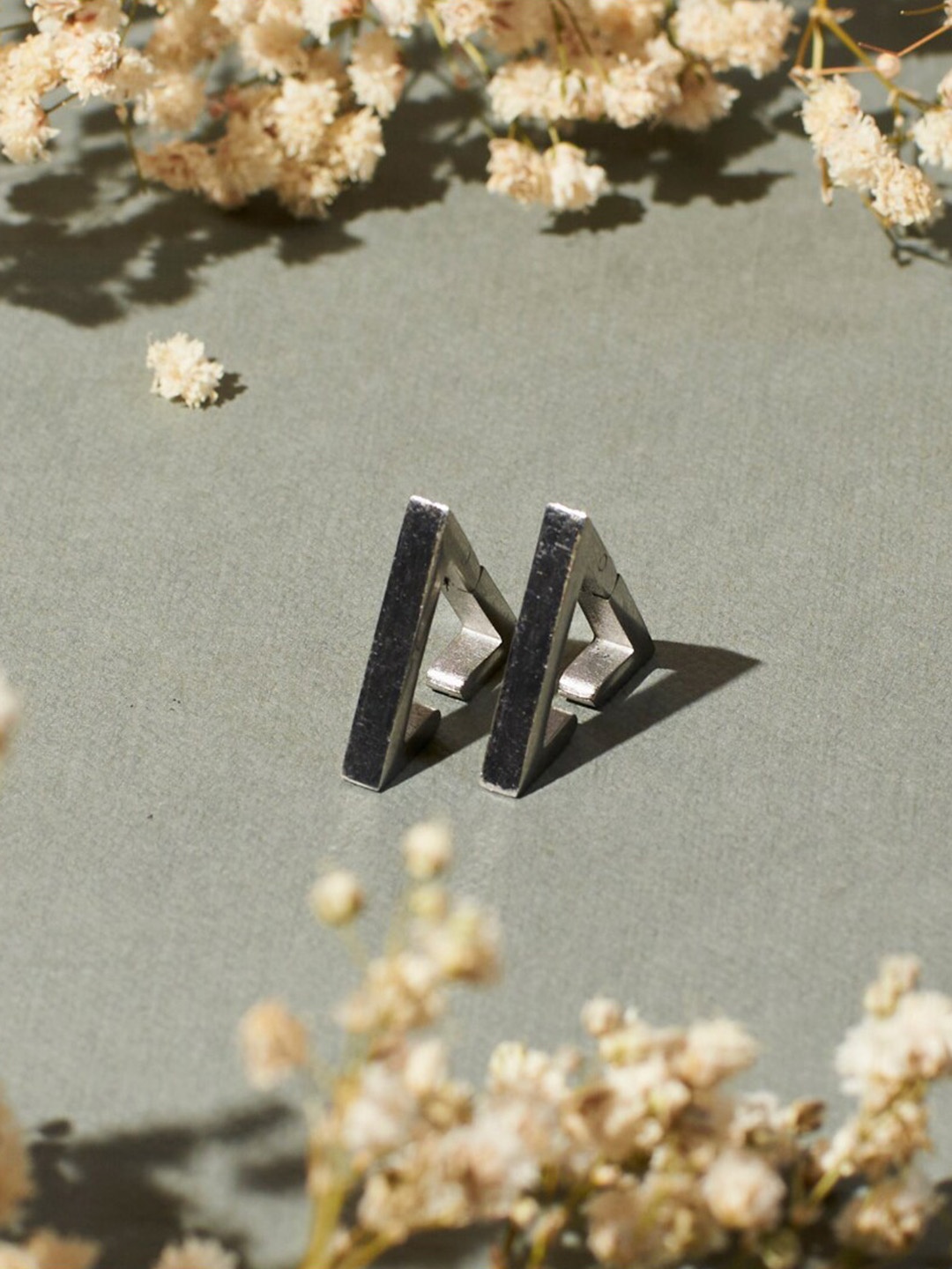 

SALTY Men Triangular Shape Hoop Earrings, Silver
