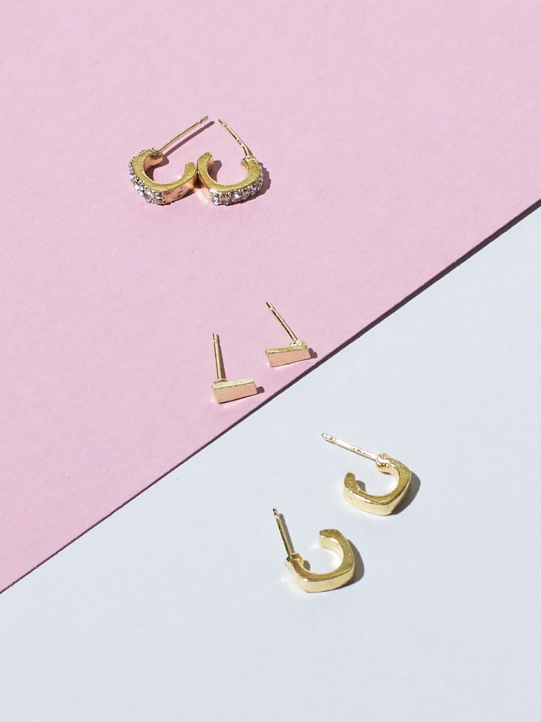 

SALTY Set Of 3 Studs Earrings, Gold