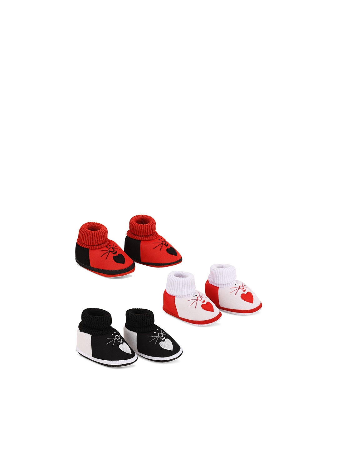 

Smartots Infants Pack Of 3 Colourblocked Pure Cotton Booties, Red