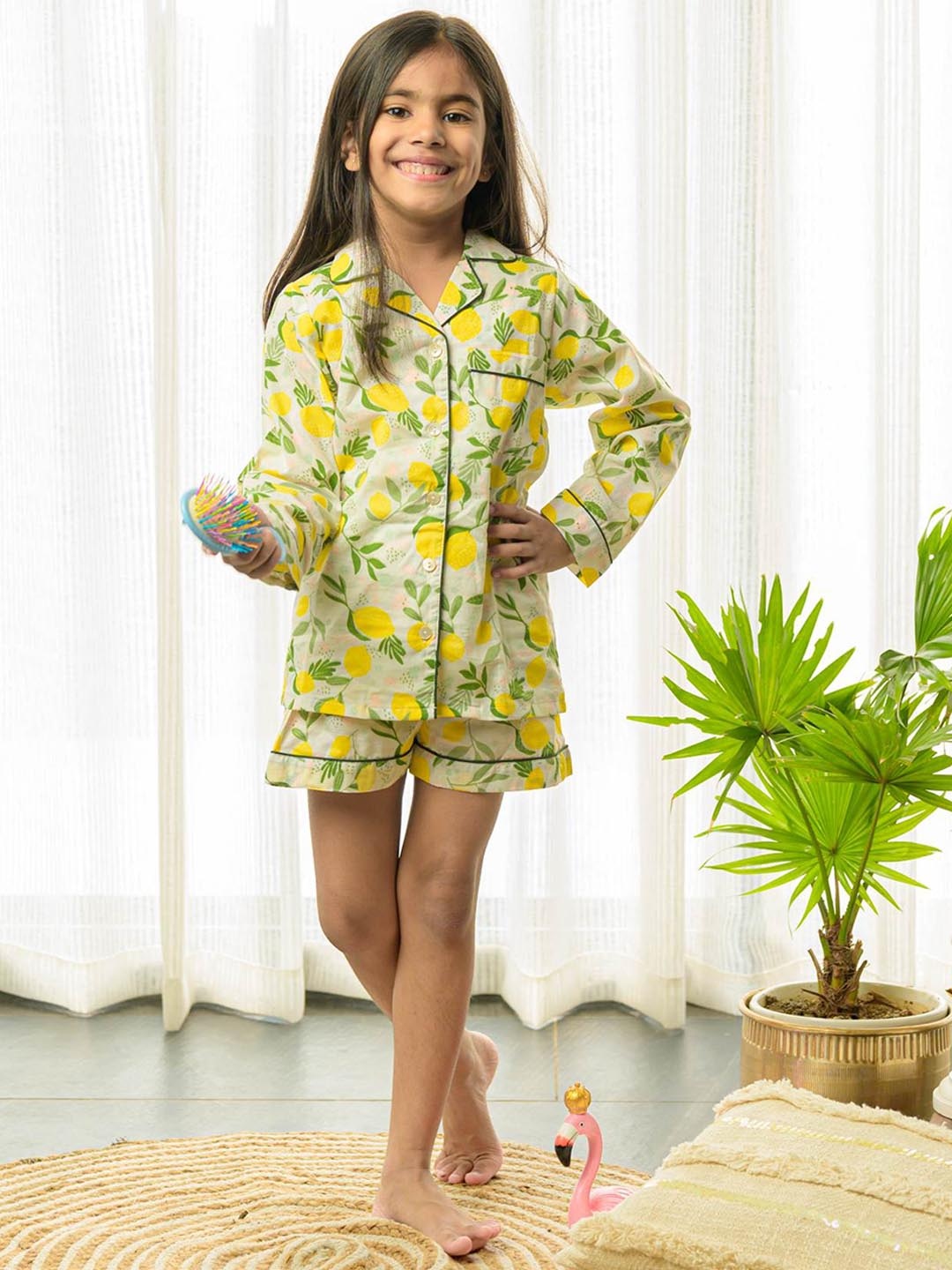 

Fairies Forever Girls Lemon Printed Pure Cotton Night Suit, White