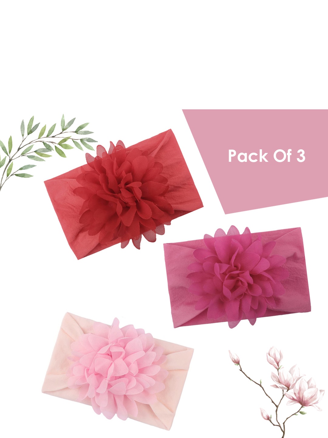 

SYGA Infant Set Of 3 Floral Stretchable Headbands, Pink
