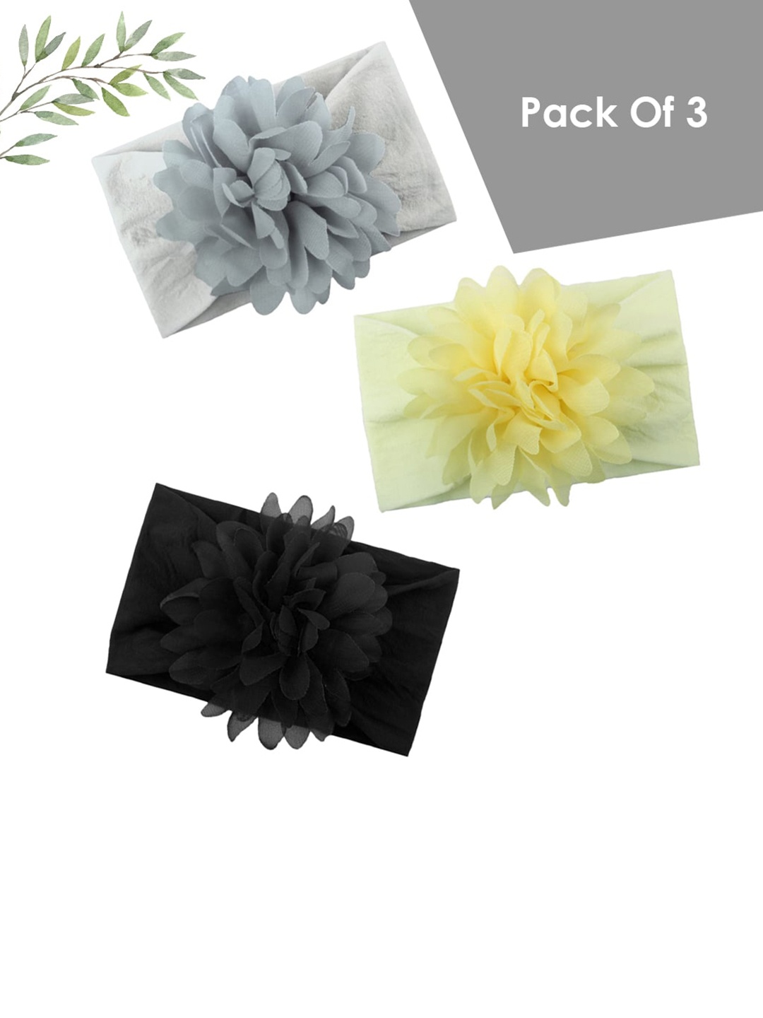 

SYGA Infant Set Of 3 Floral Stretchable Headband, Grey