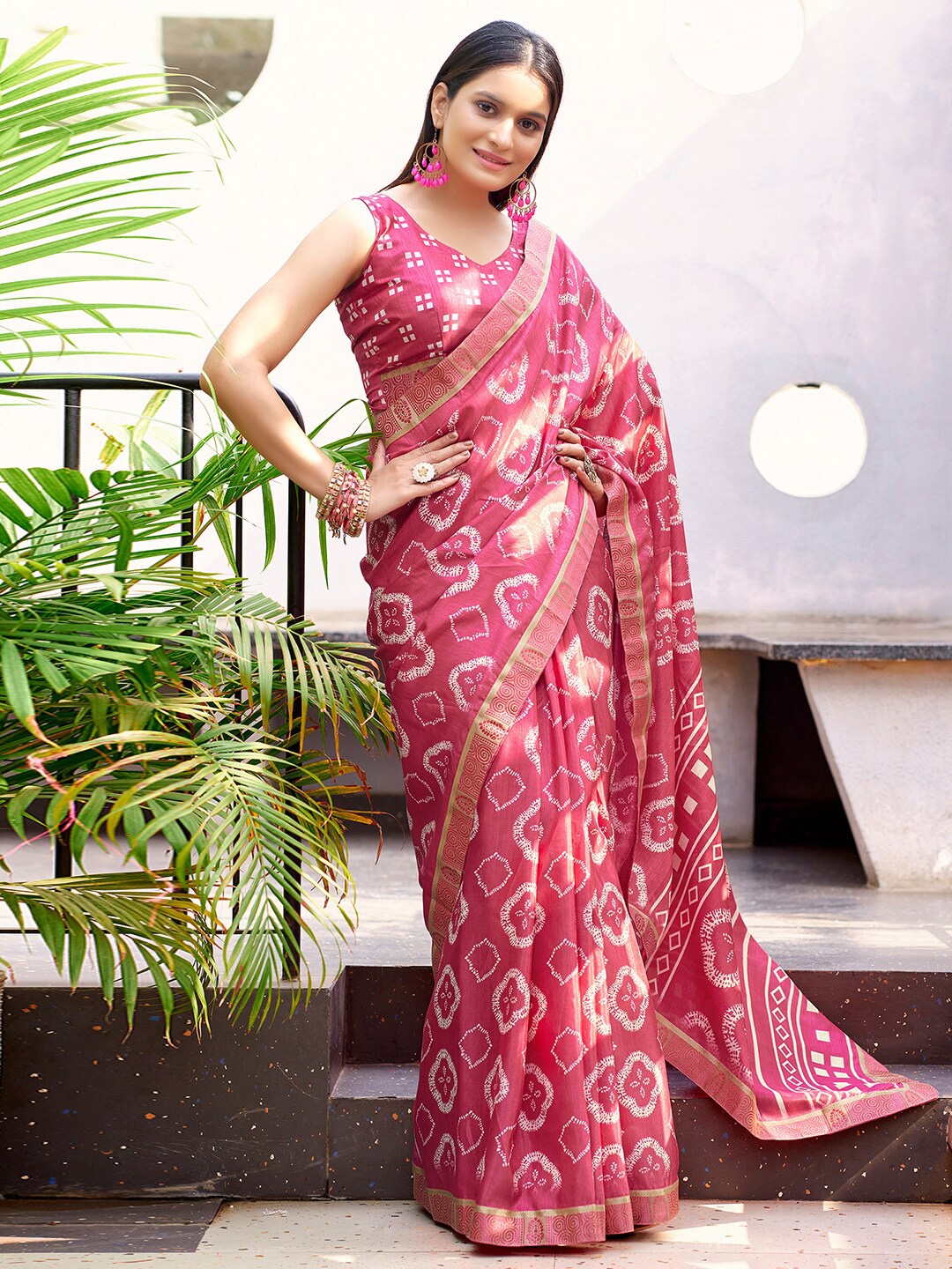 

KALINI Zari Art Silk Jamdani Saree, Pink