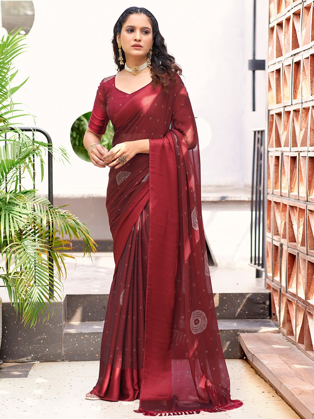 

KALINI Bandhani Printed Saree, Maroon