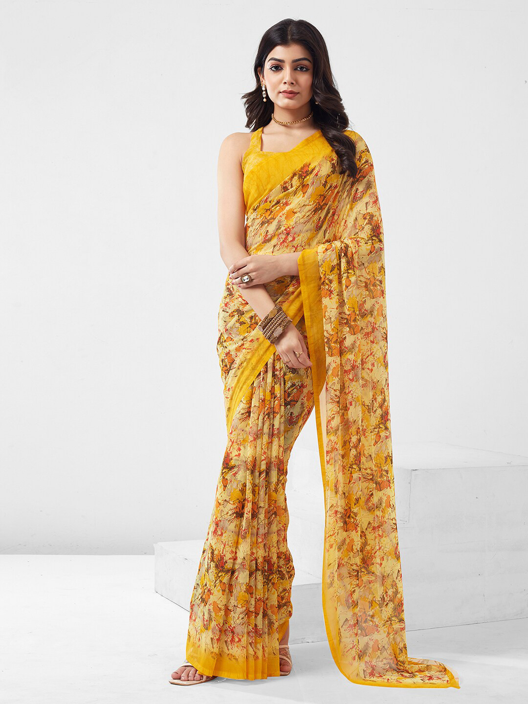

KALINI Floral Printed Saree, Yellow