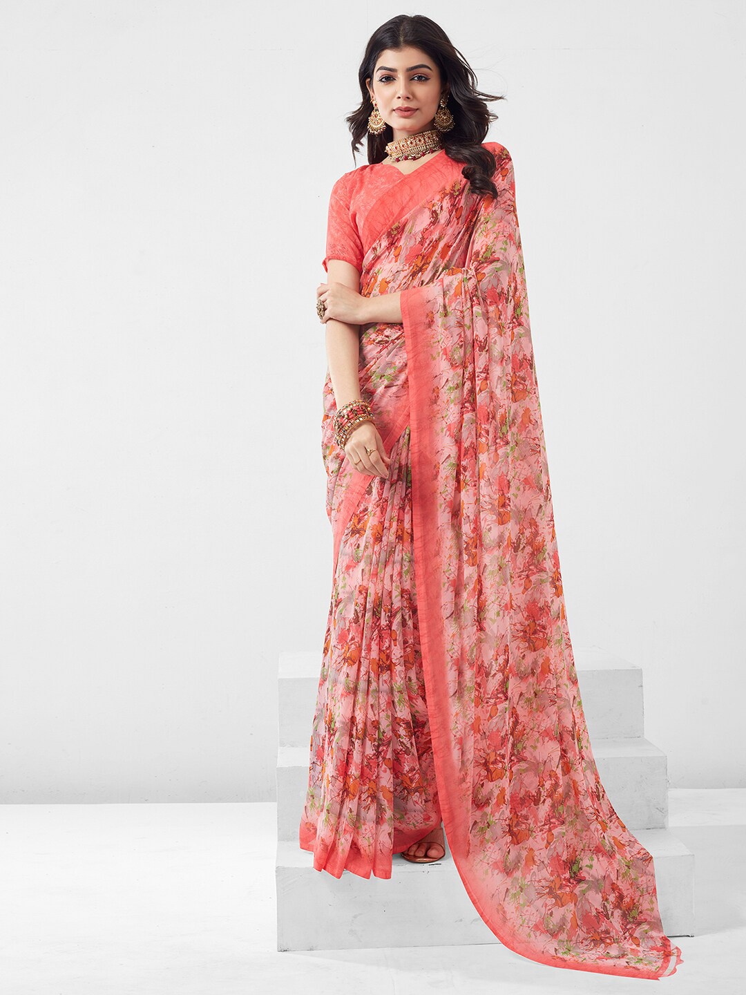 

KALINI Floral Printed Saree, Pink