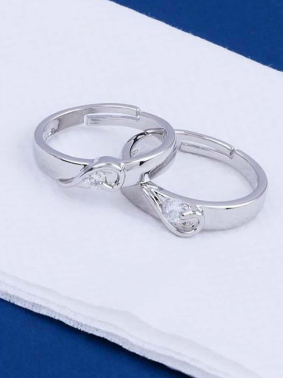 

Mahi Set of 2 Rhodium Plated Crystal Studded Couple Finger Rings, Silver