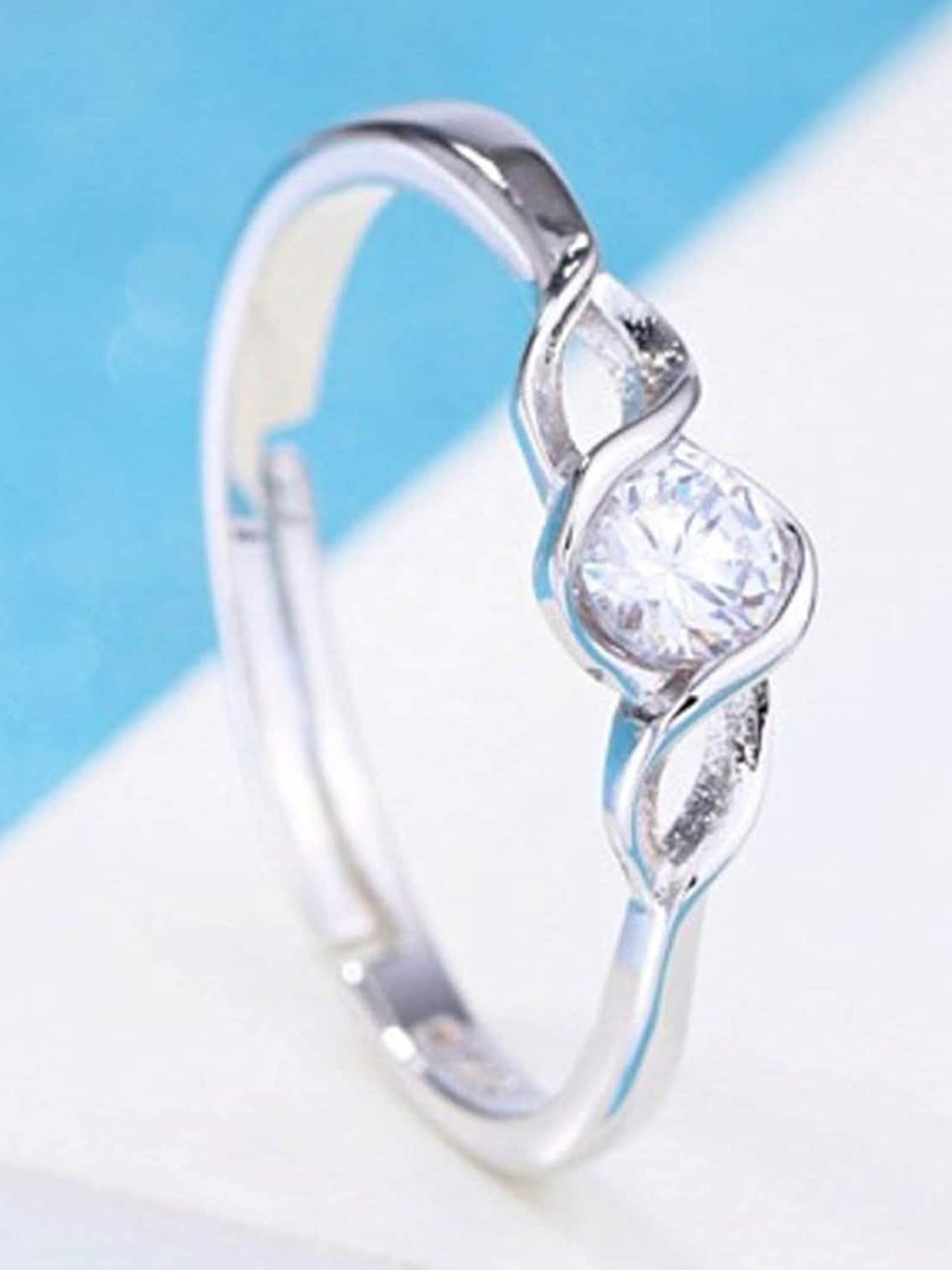 

Mahi Rhodium-Plated Crystals Stone Adjuatable Finger Ring, Silver