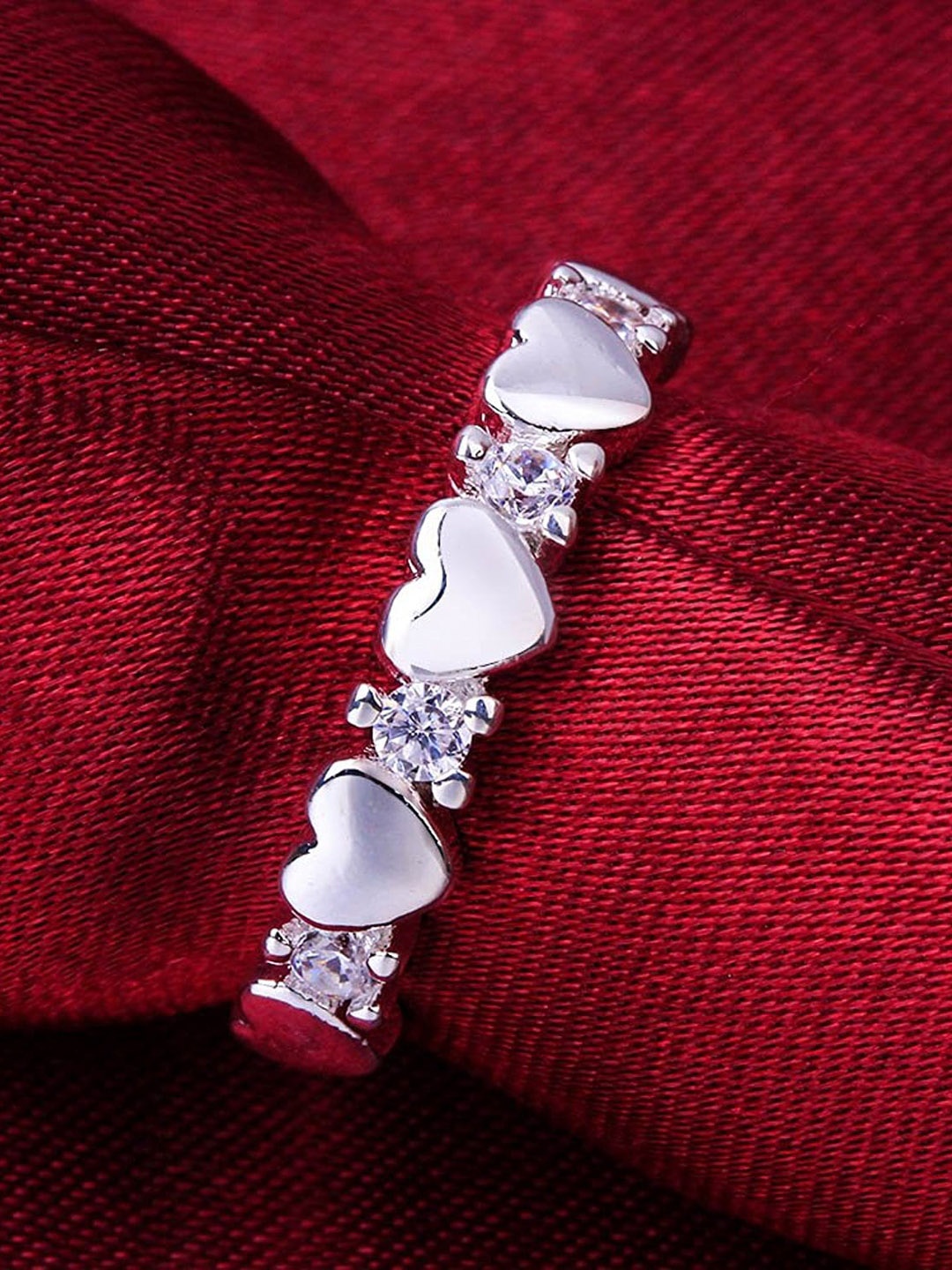 

Mahi Rhodium-Plated Crystals Stone Adjuatable Finger Ring, Silver