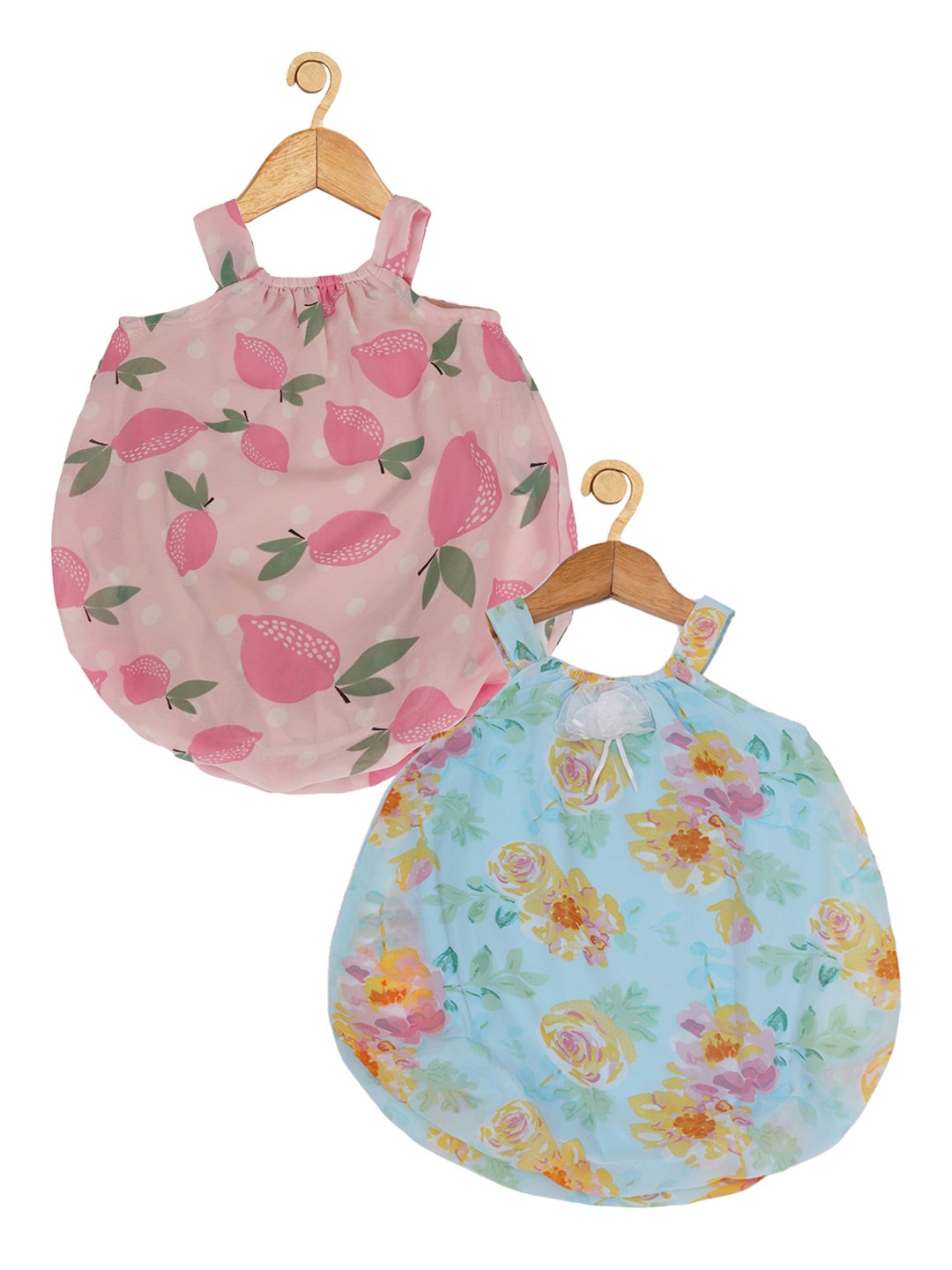 

Creative Kids Infant Girls Pack of 2 Printed Rompers, Turquoise blue