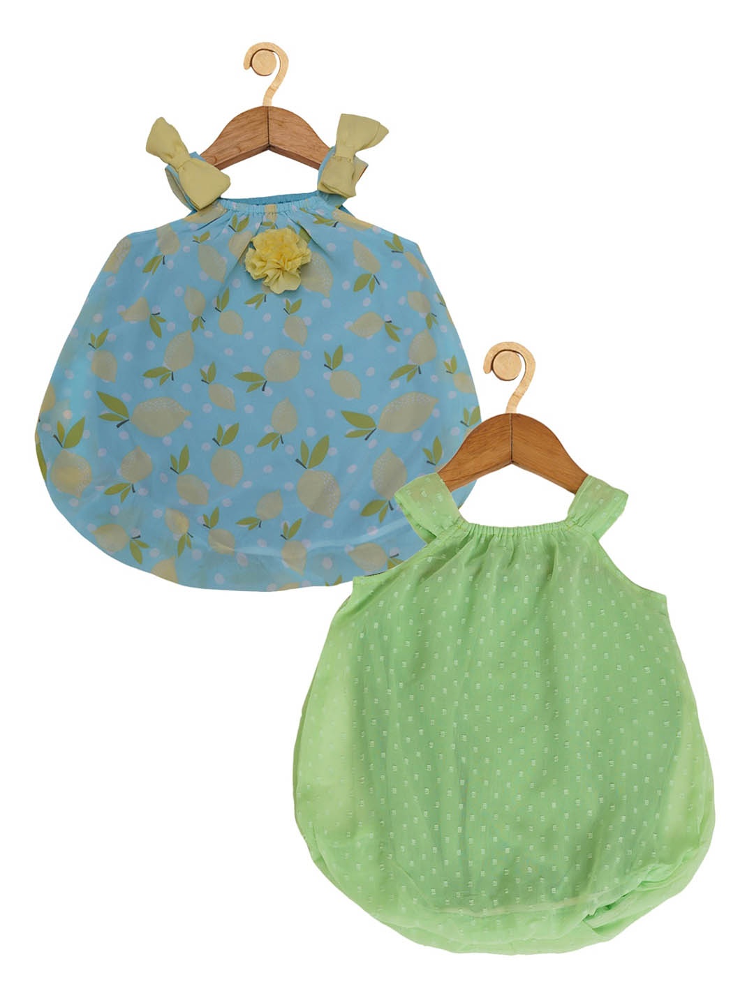 

Creative Kids Infant Girls Pack of 2 Printed Rompers, Turquoise blue