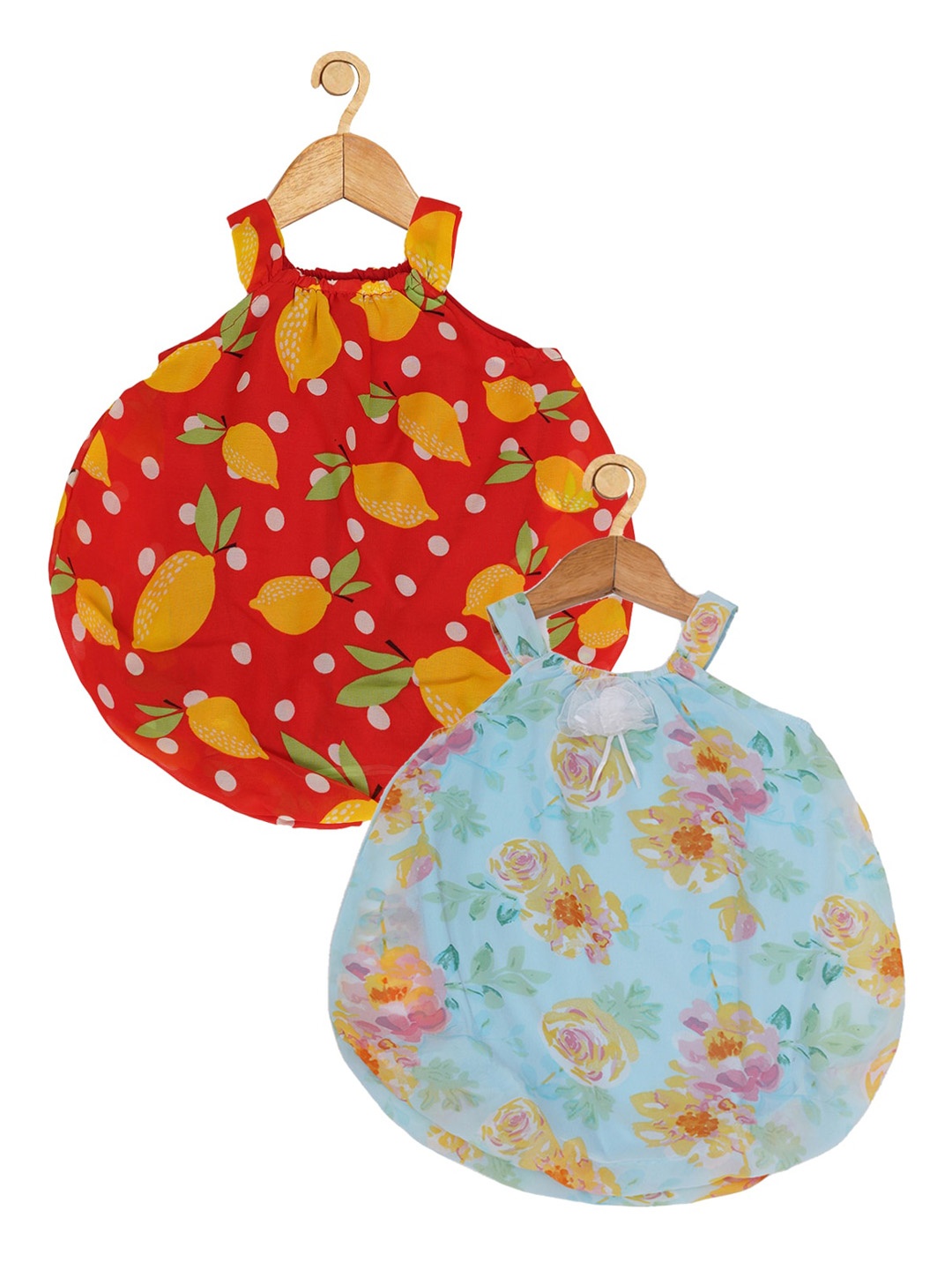 

Creative Kids Infant Girls Pack of 2 Printed Rompers, Turquoise blue