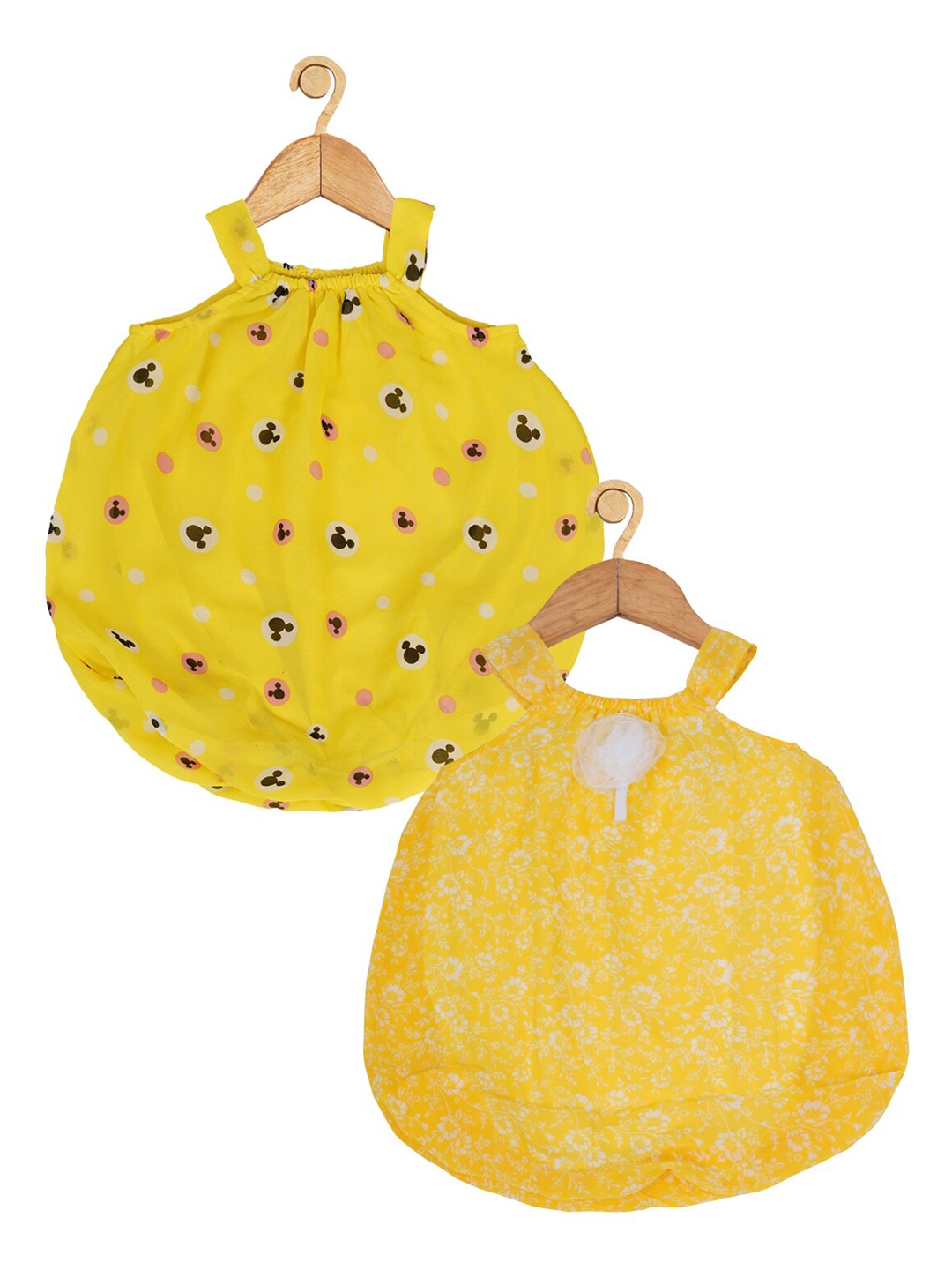 

Creative Kids Infant Girls Pack of 2 Printed Shoulder Straps A-Line Dresses, Yellow