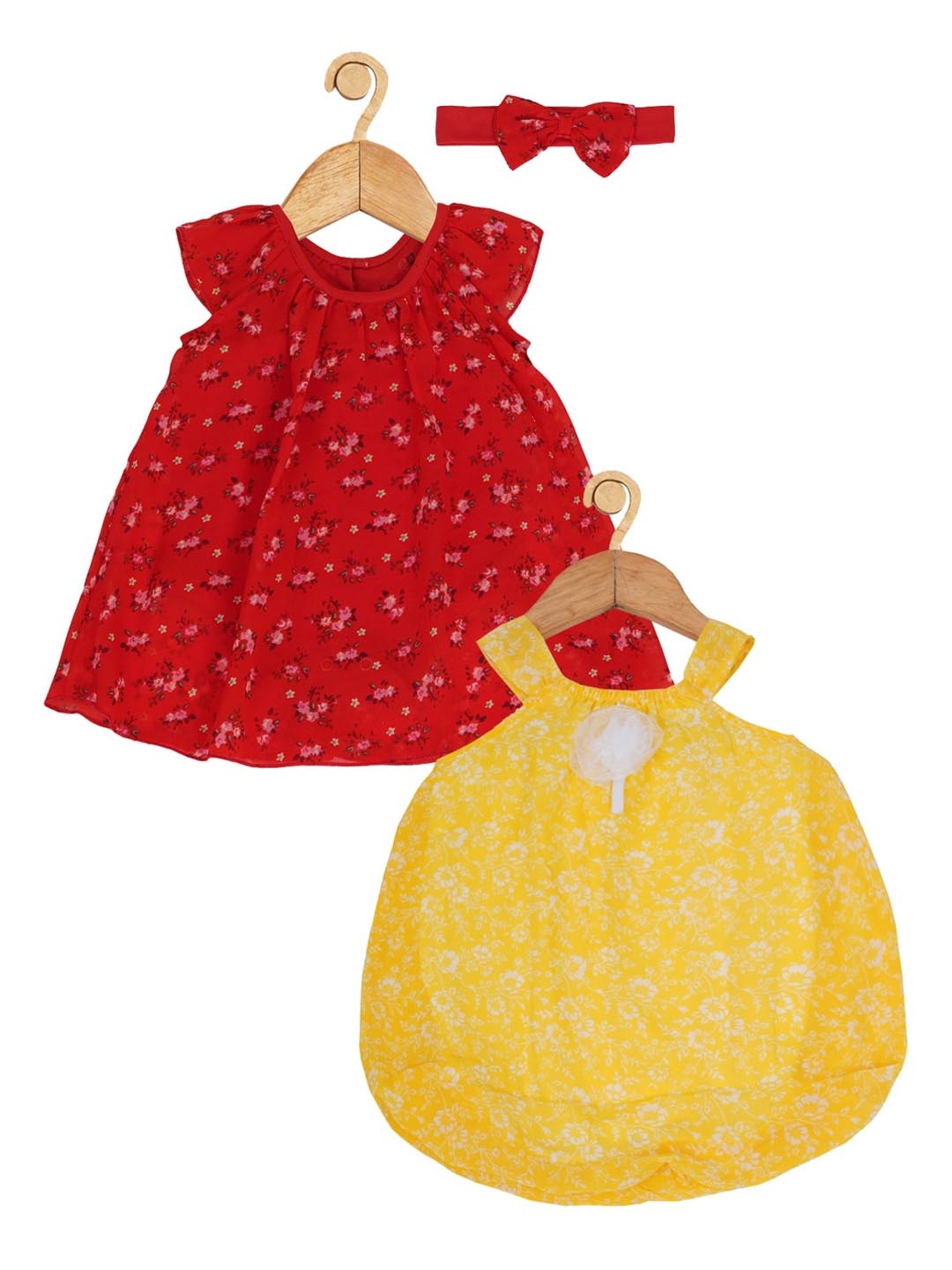 

Creative Kids Infant Girls Pack of 2 Printed Round Neck A-Line Dresses, Yellow