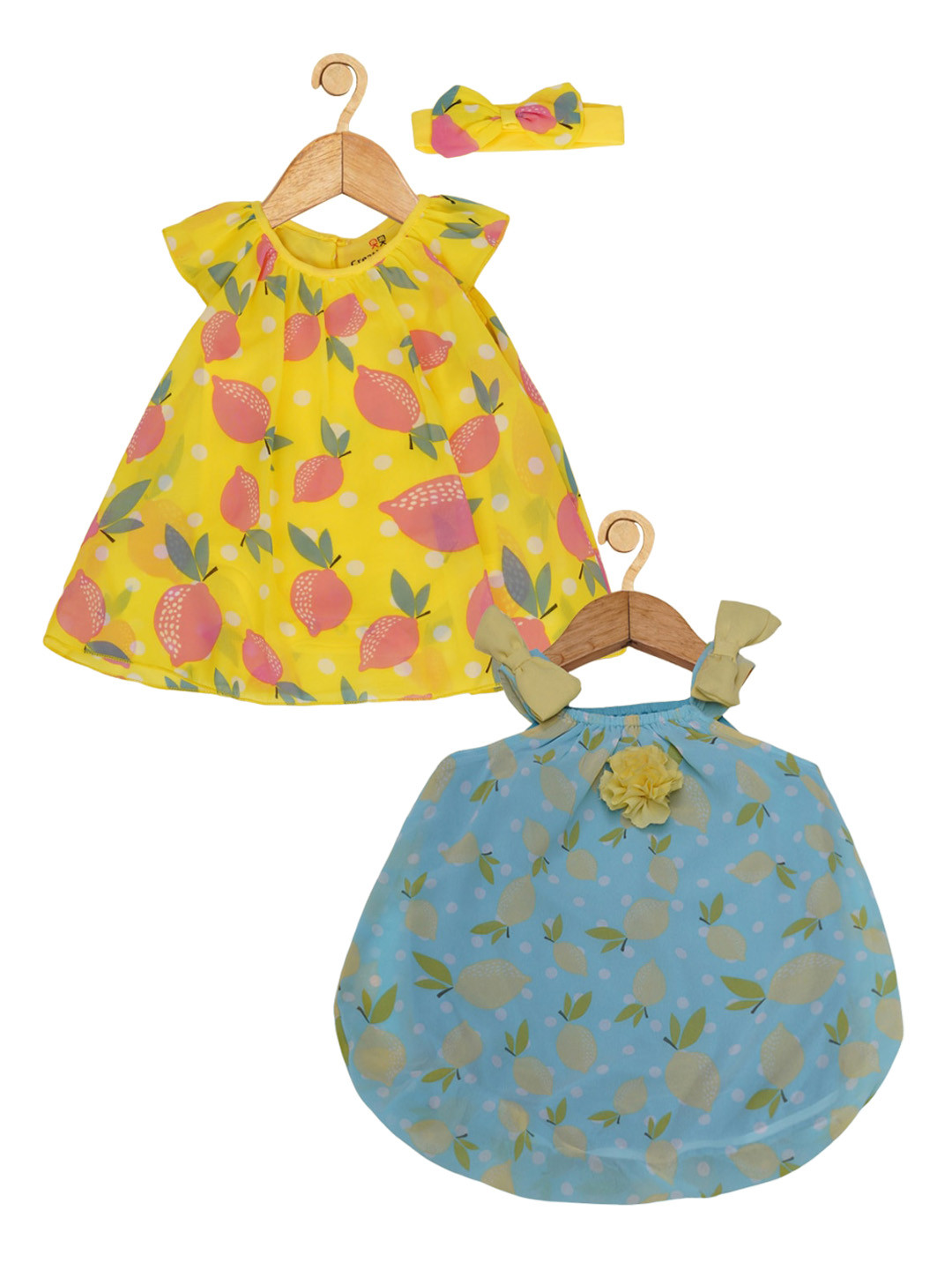 

Creative Kids Infant Girls Pack of 2 Printed Round Neck A-Line Dresses, Turquoise blue