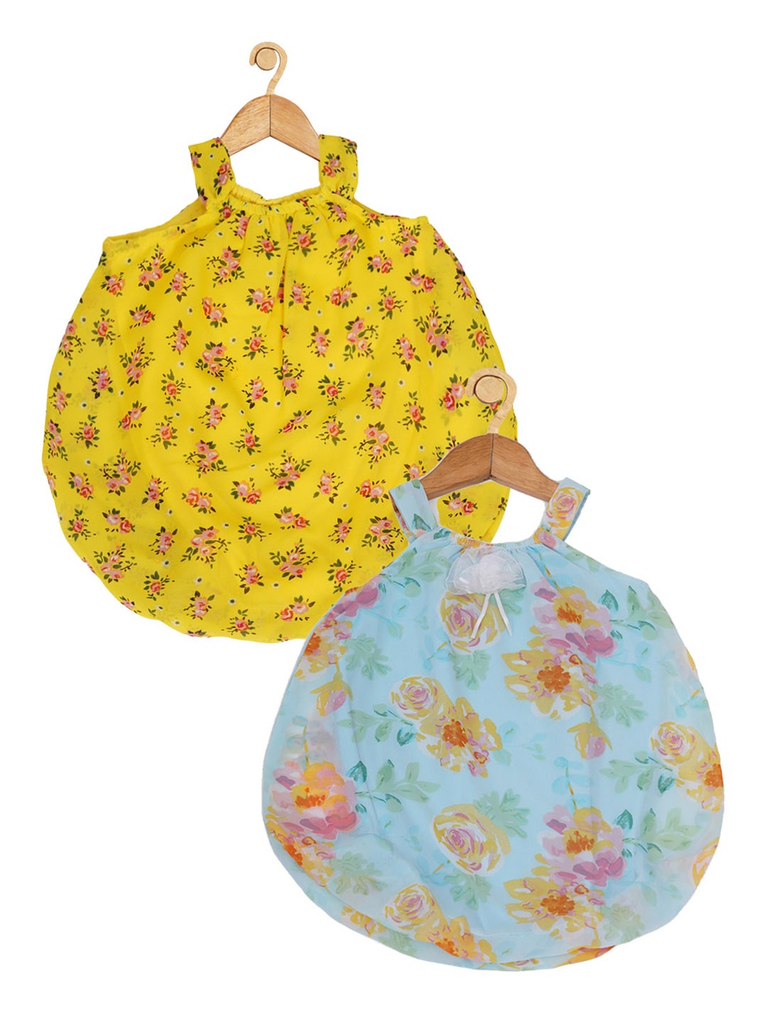 

Creative Kids Infant Girls Pack Of 2 Printed Romper Dresses, Turquoise blue