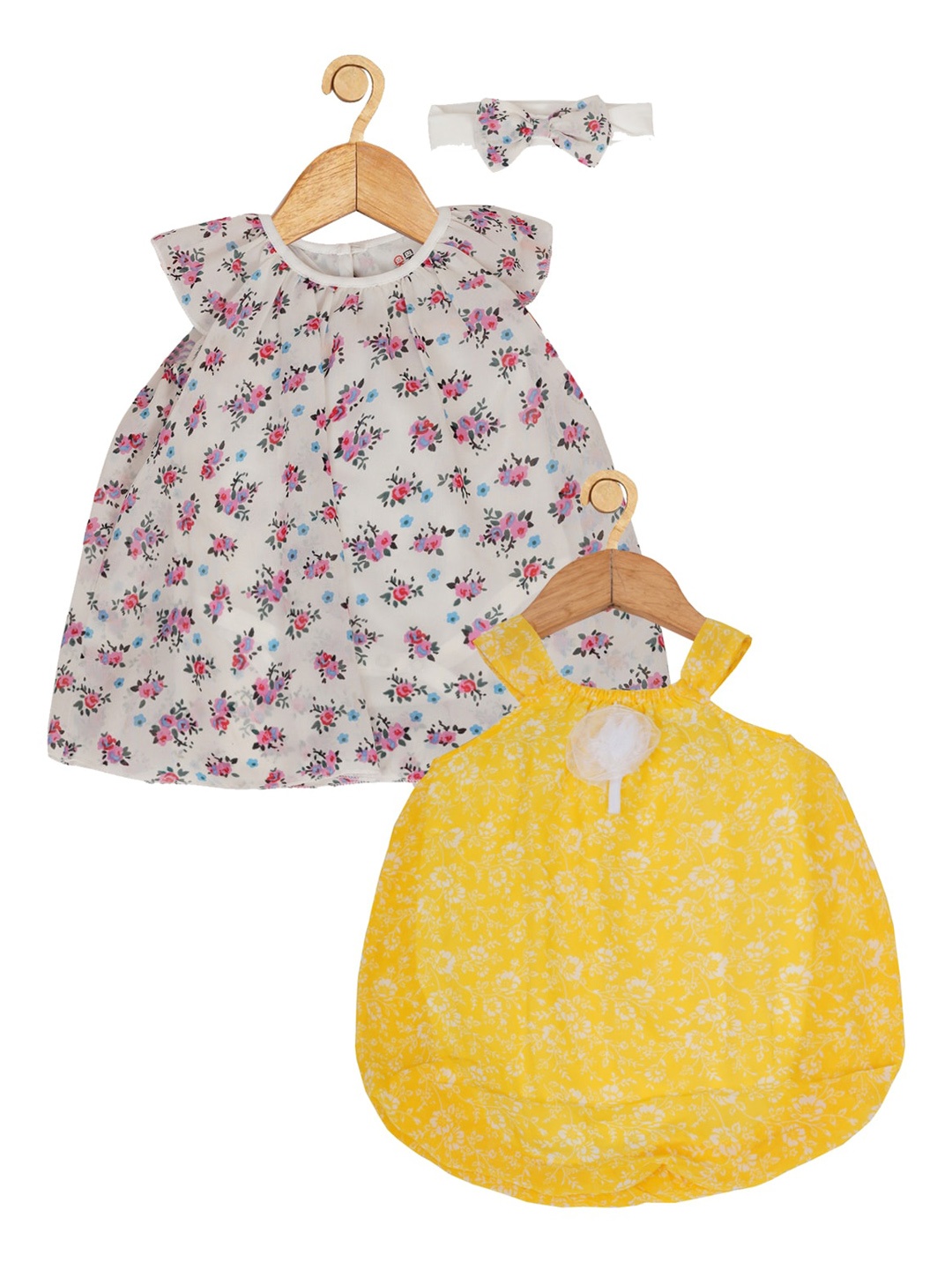 

Creative Kids Infant Girls Pack Of 2 Printed Romper Dresses, Yellow