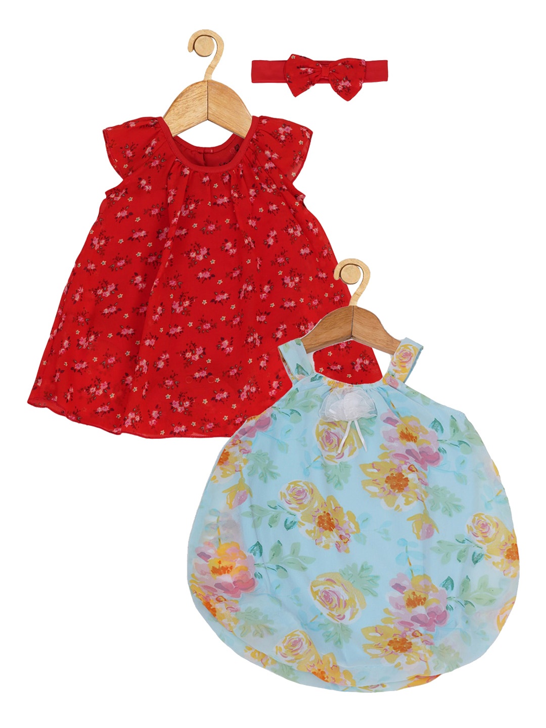 

Creative Kids Infant Girls Pack Of 2 Printed Romper Dresses, Turquoise blue