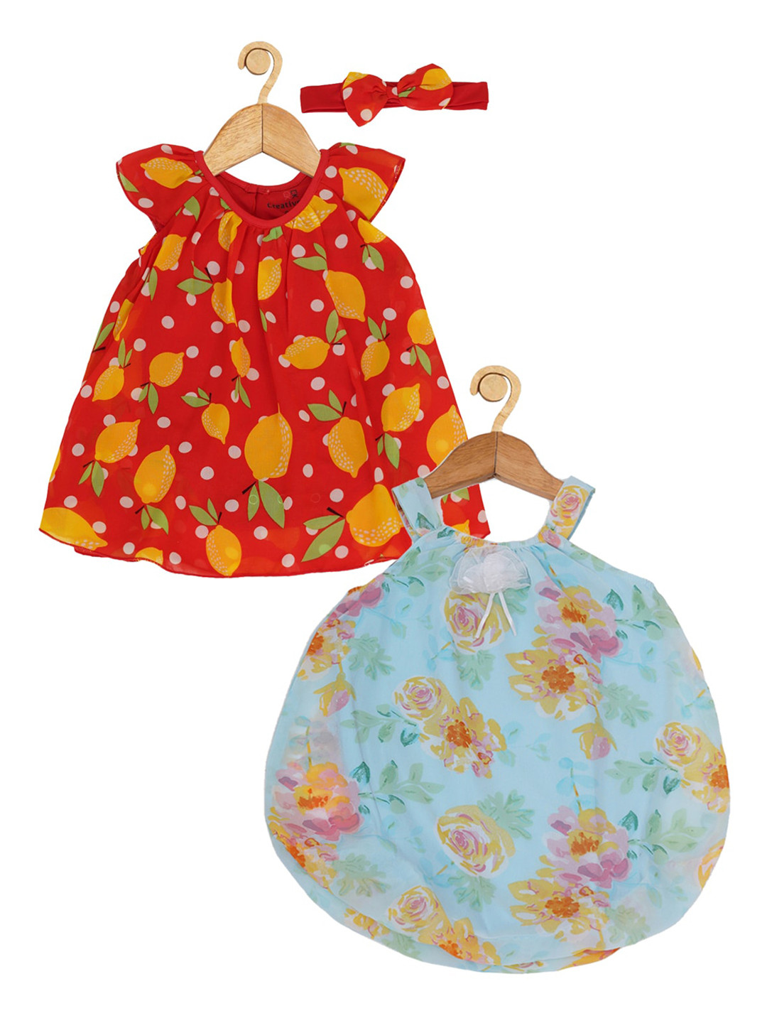 

Creative Kids Infant Girls Pack of 2 Printed Romper, Turquoise blue