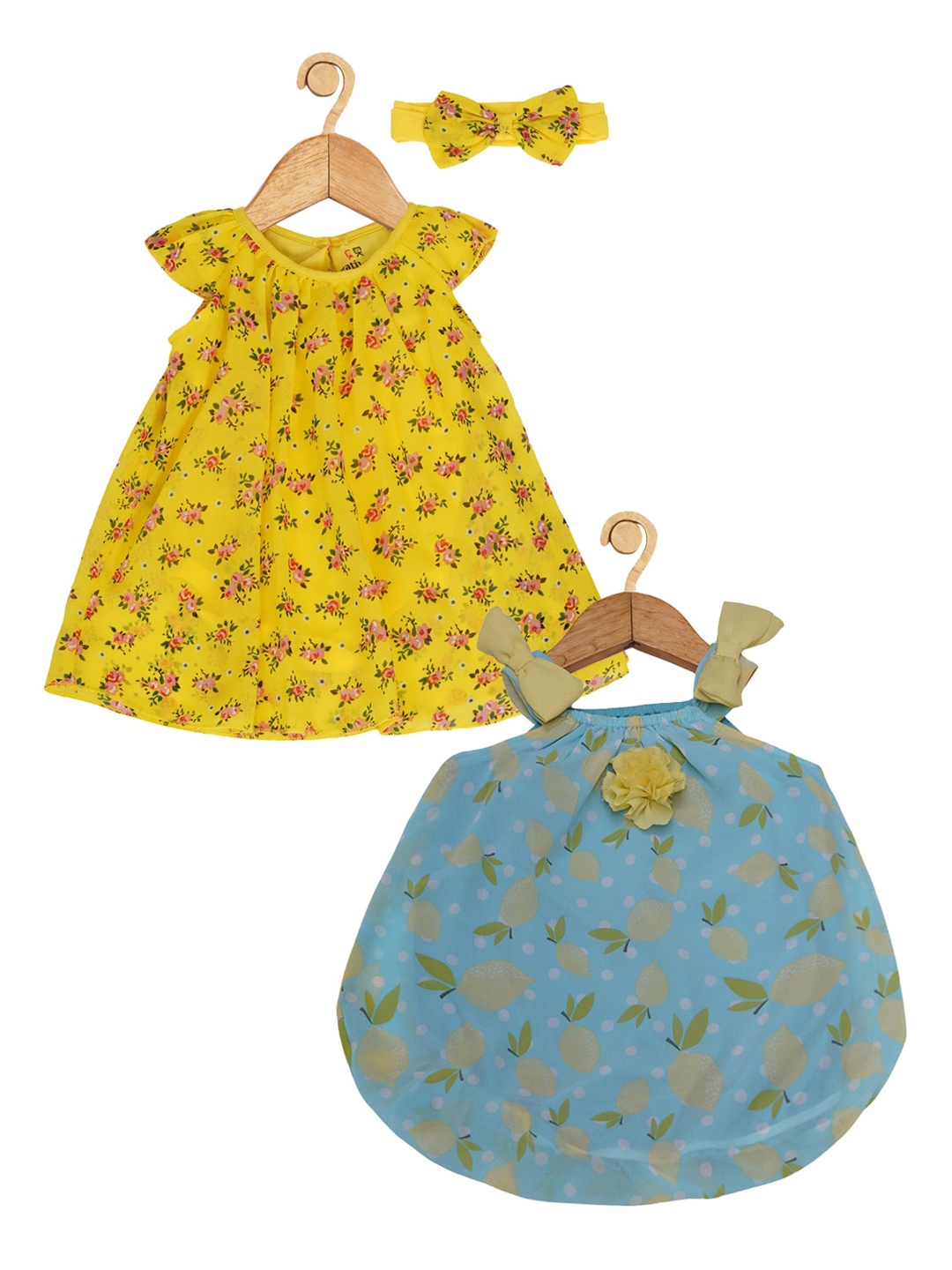 

Creative Kids Infant Girls Pack of 2 Floral Printed Round Neck A-Line Dresses, Turquoise blue