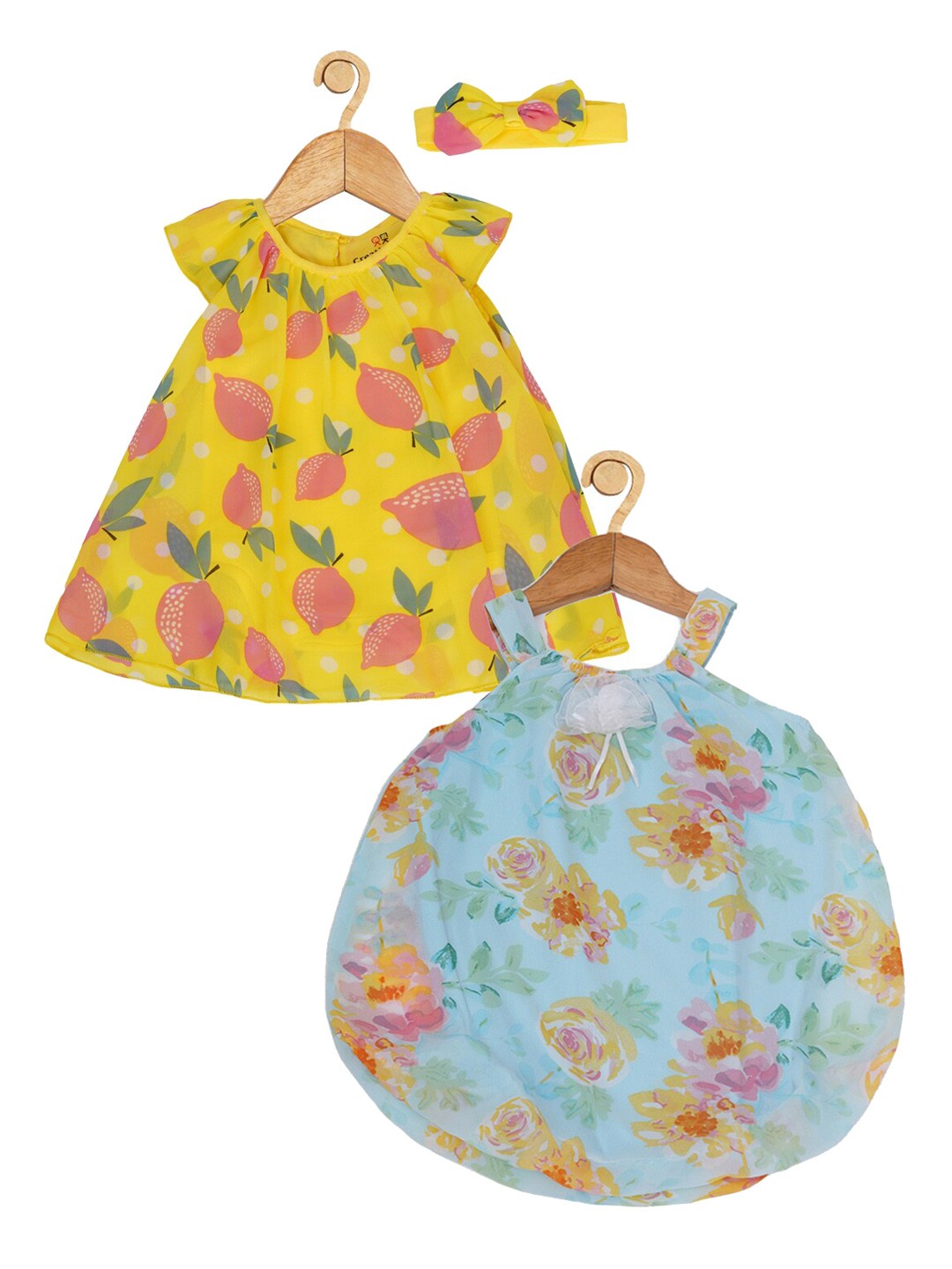 

Creative Kids Infant Girls Pack of 2 Printed A-Line Dresses, Turquoise blue