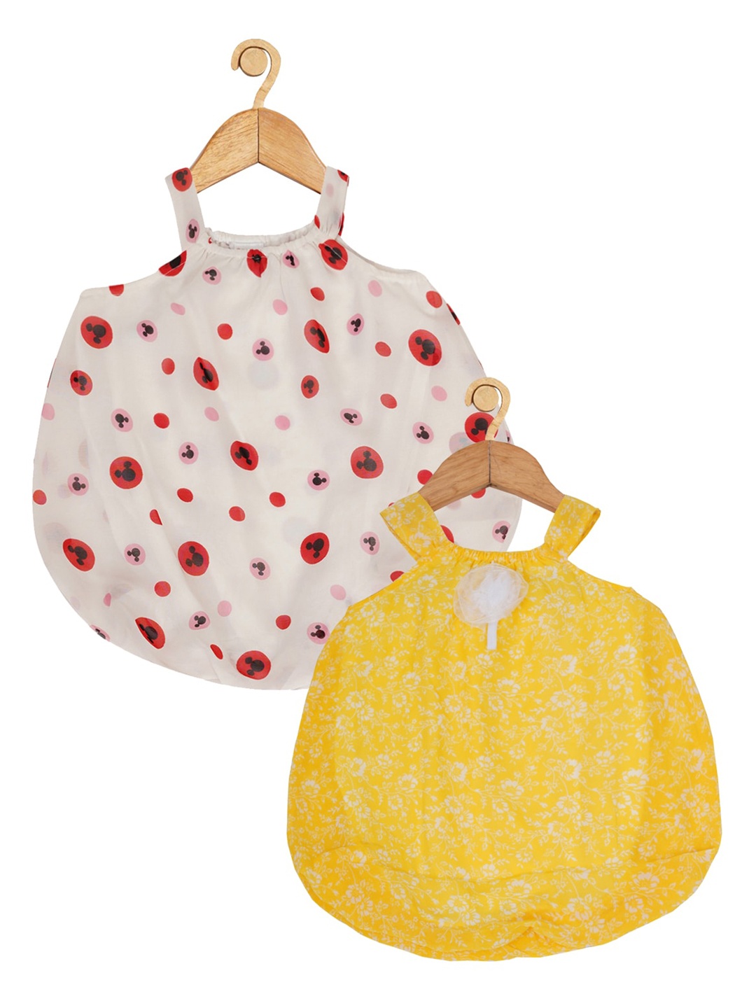 

Creative Kids Infant Girls Pack of 2 Printed Shoulder Straps A-Line Dresses, Yellow