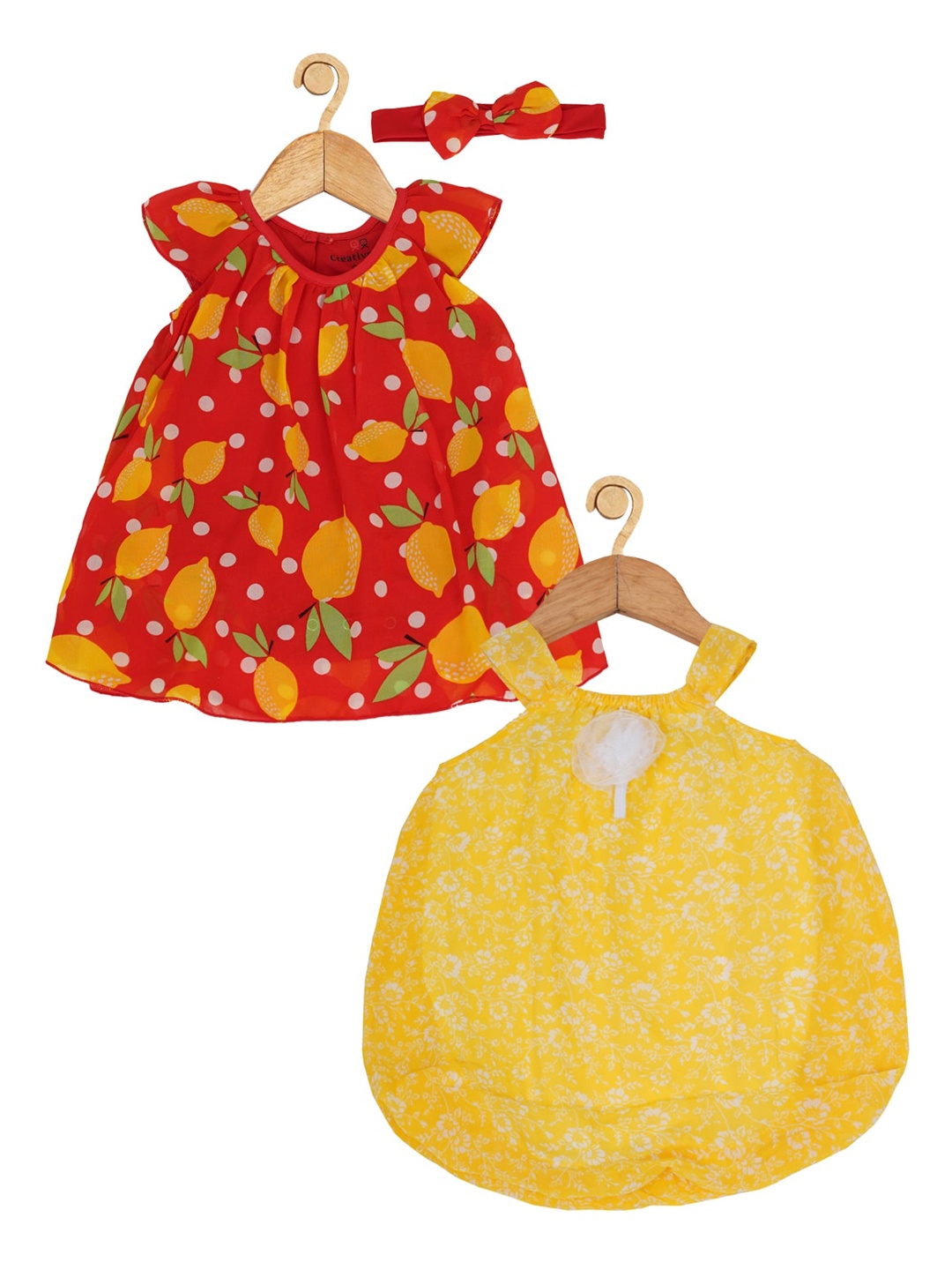 

Creative Kids Infant Pack of 2 Printed Romper Dresses, Yellow