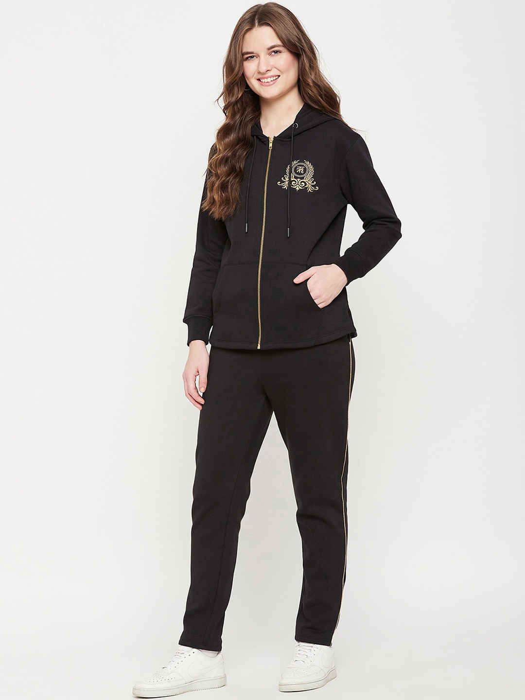 

EDRIO Women Embroidered Cotton Tracksuits, Black