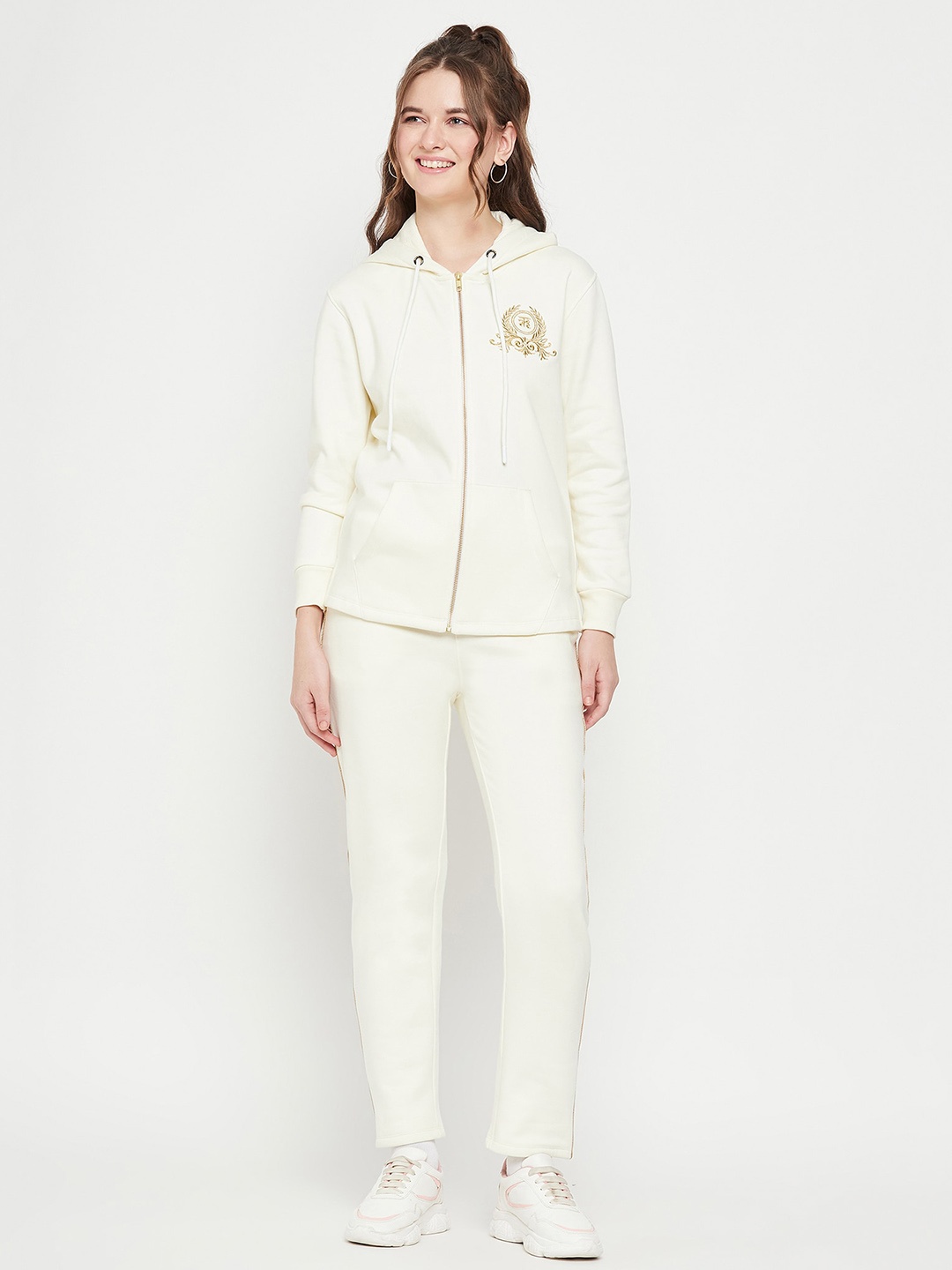 

EDRIO Women Cotton Hooded Tracksuit, White