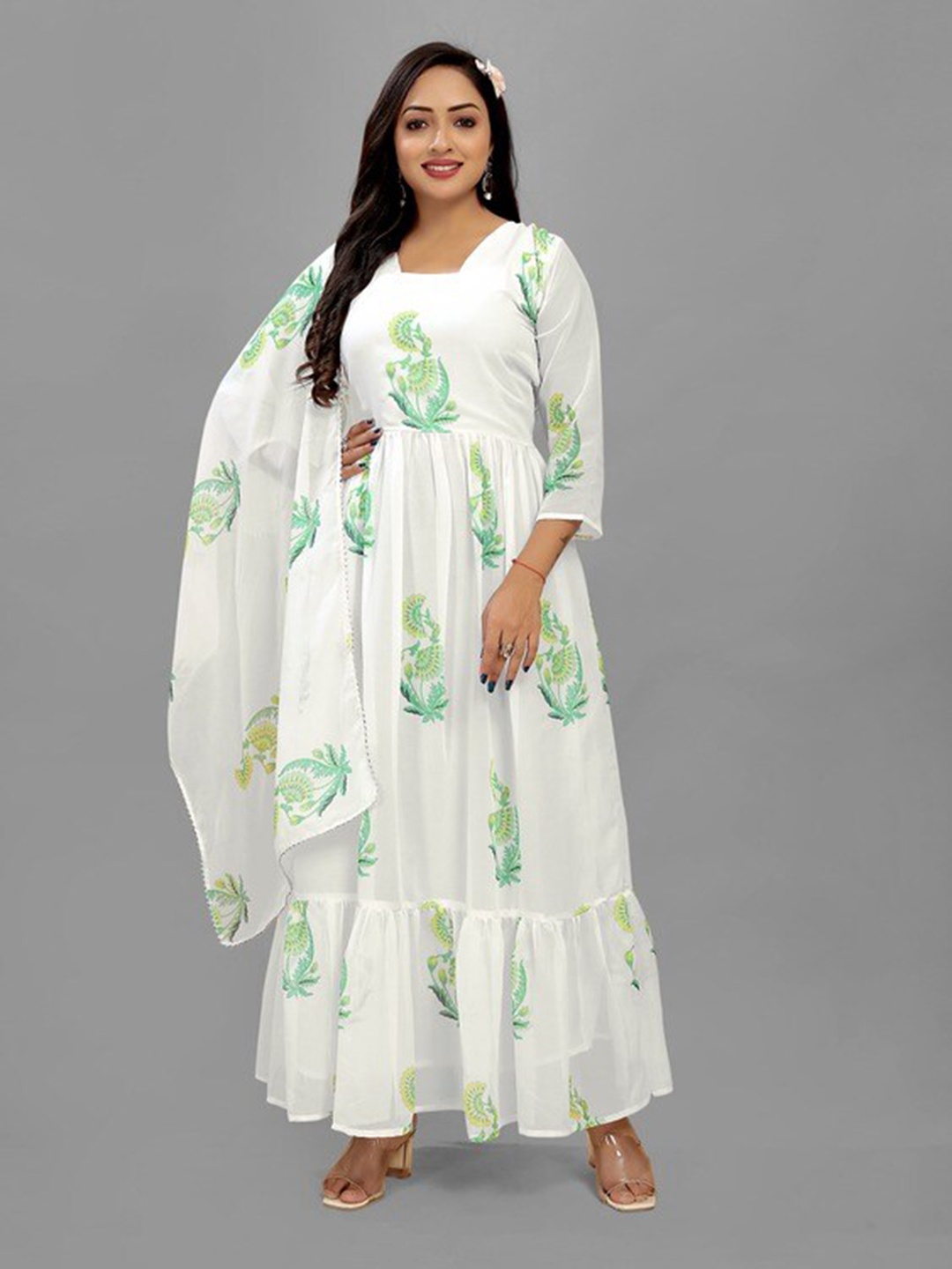 

BAESD Floral Printed Square Neck Georgette Fit & Flare Maxi Ethnic Dress, Yellow
