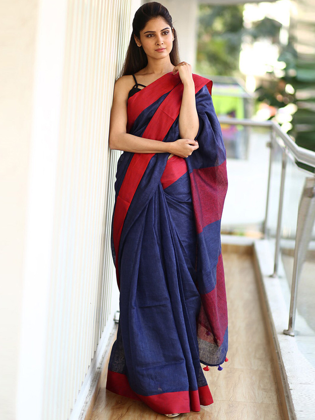 

Very Much Indian Tissue Maheshwari Saree, Blue
