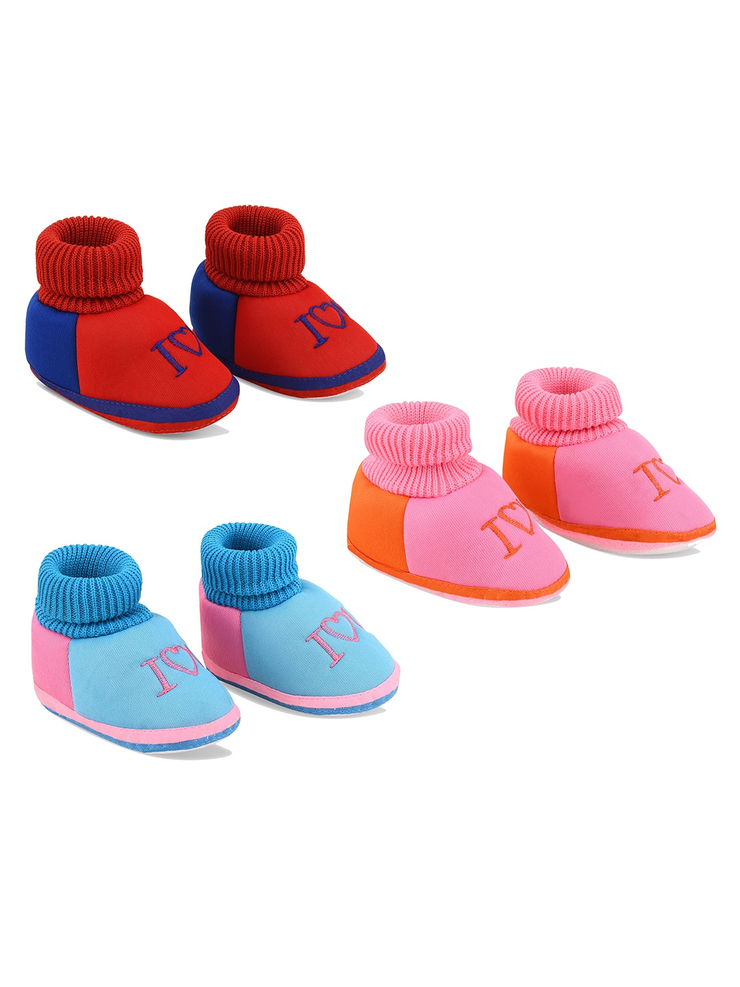 

Smartots Infant Kids Set Of 3 Colourblocked Pure Cotton Booties, Red