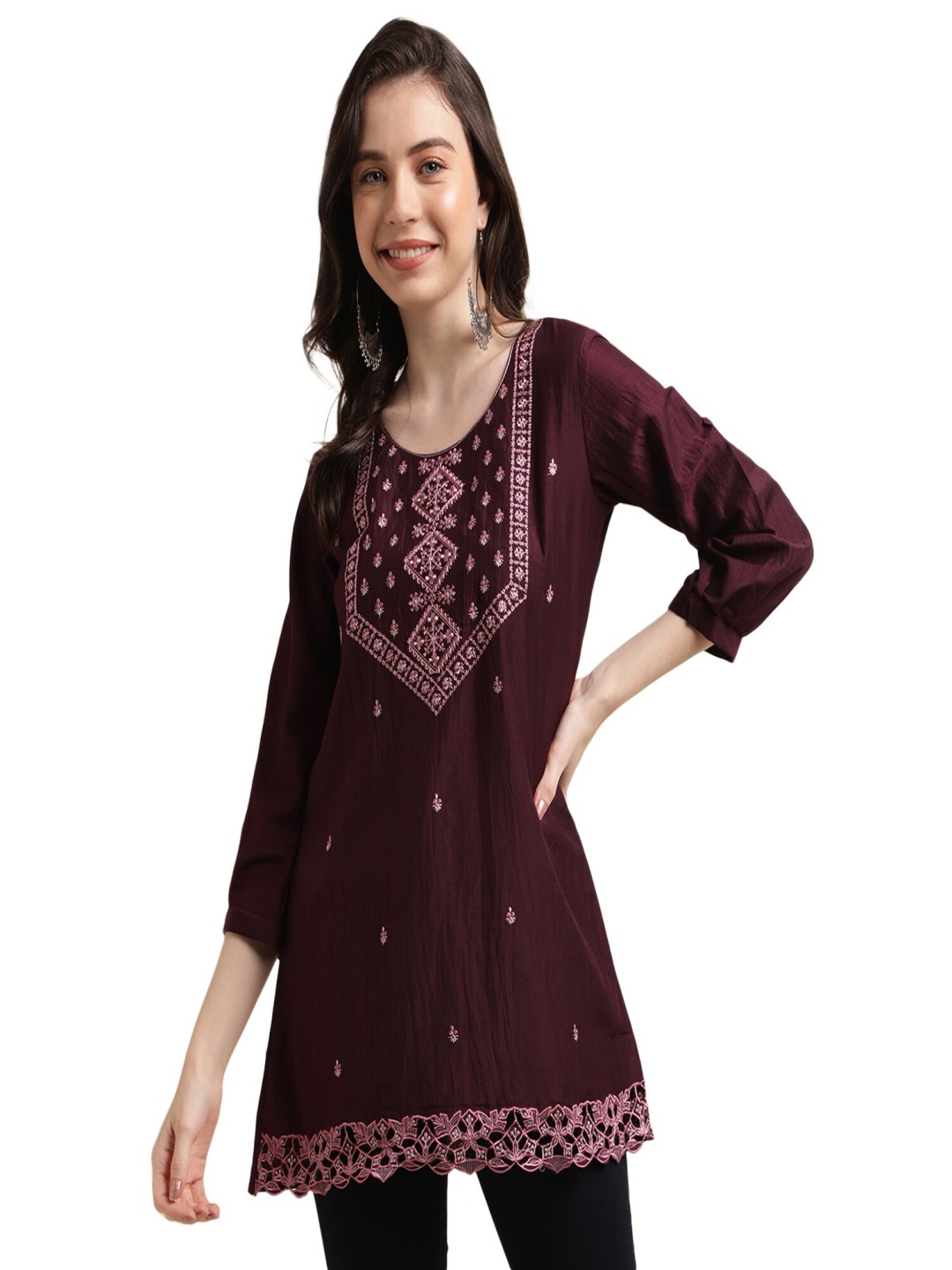 

Nimayaa Ethnic Motifs Embroidered Top, Magenta