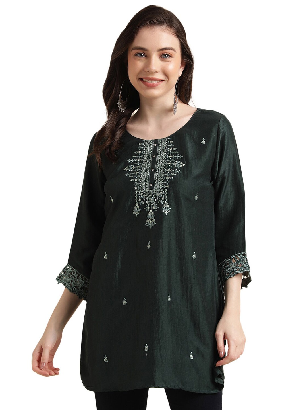 

Nimayaa Ethnic Motifs Embroidered Top, Green