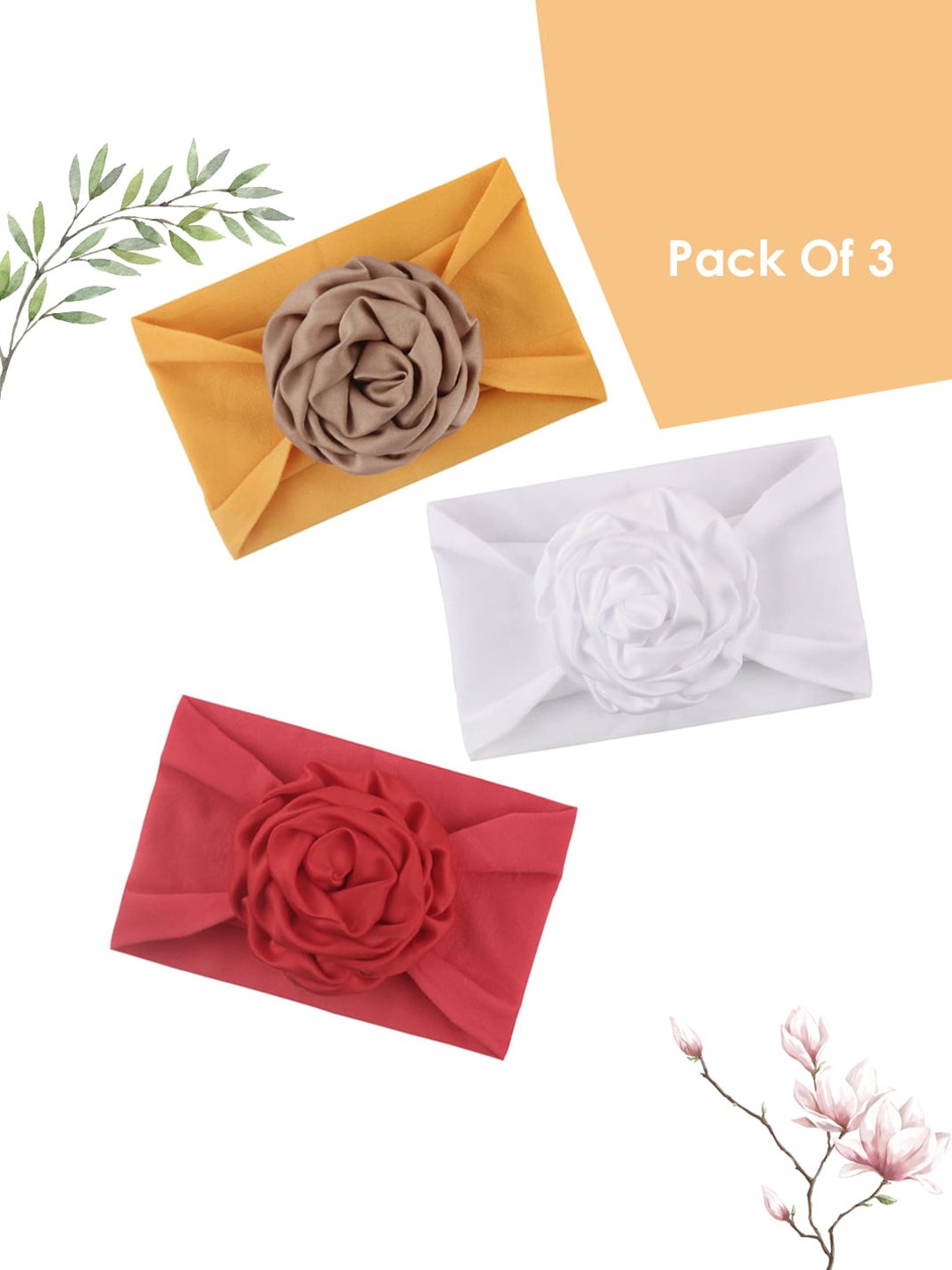 

SYGA Infants Girls Set Of 3 Floral Stretchable Headband, Yellow