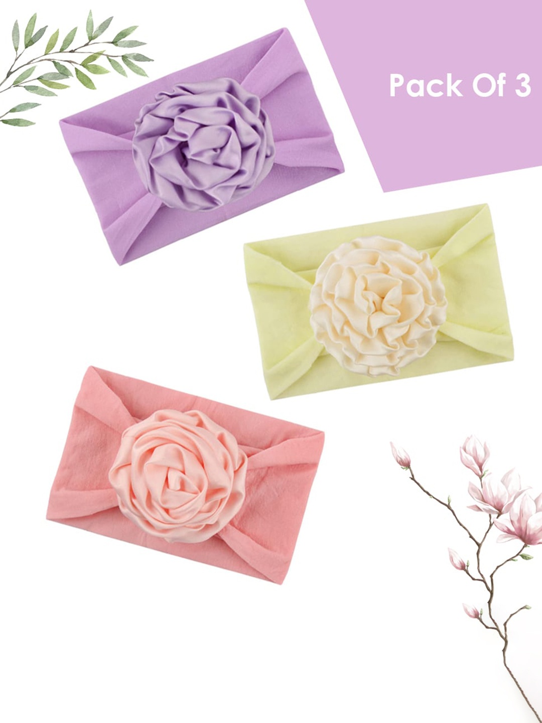 

SYGA Infants Girls Set Of 3 Floral Stretchable Headband, Pink