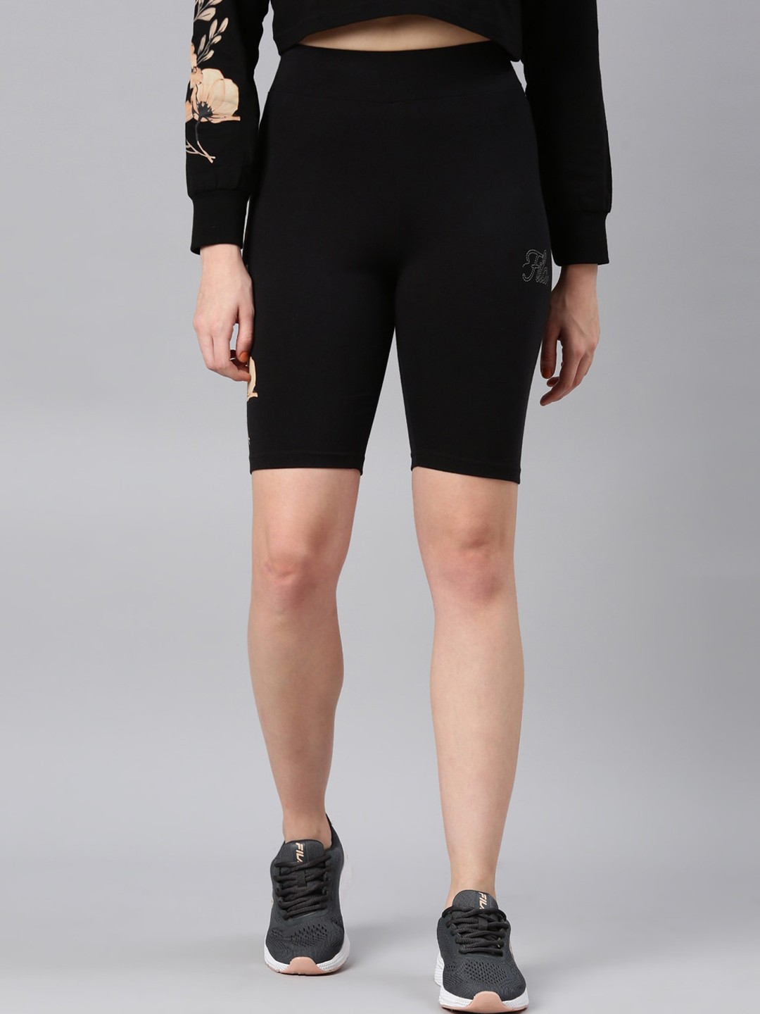 

FILA Women Skinny Fit Cotton Sports Shorts, Black