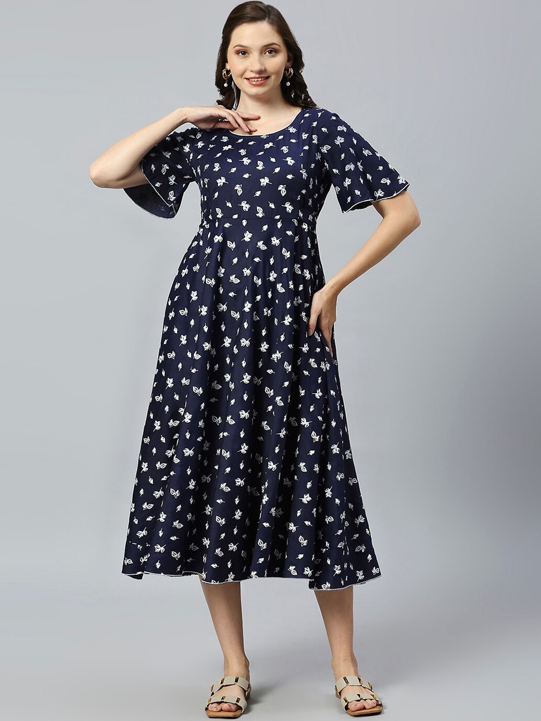 

DUMMY SHAPE Floral Printed Maternity Fit and Flare Midi Dresses, Black