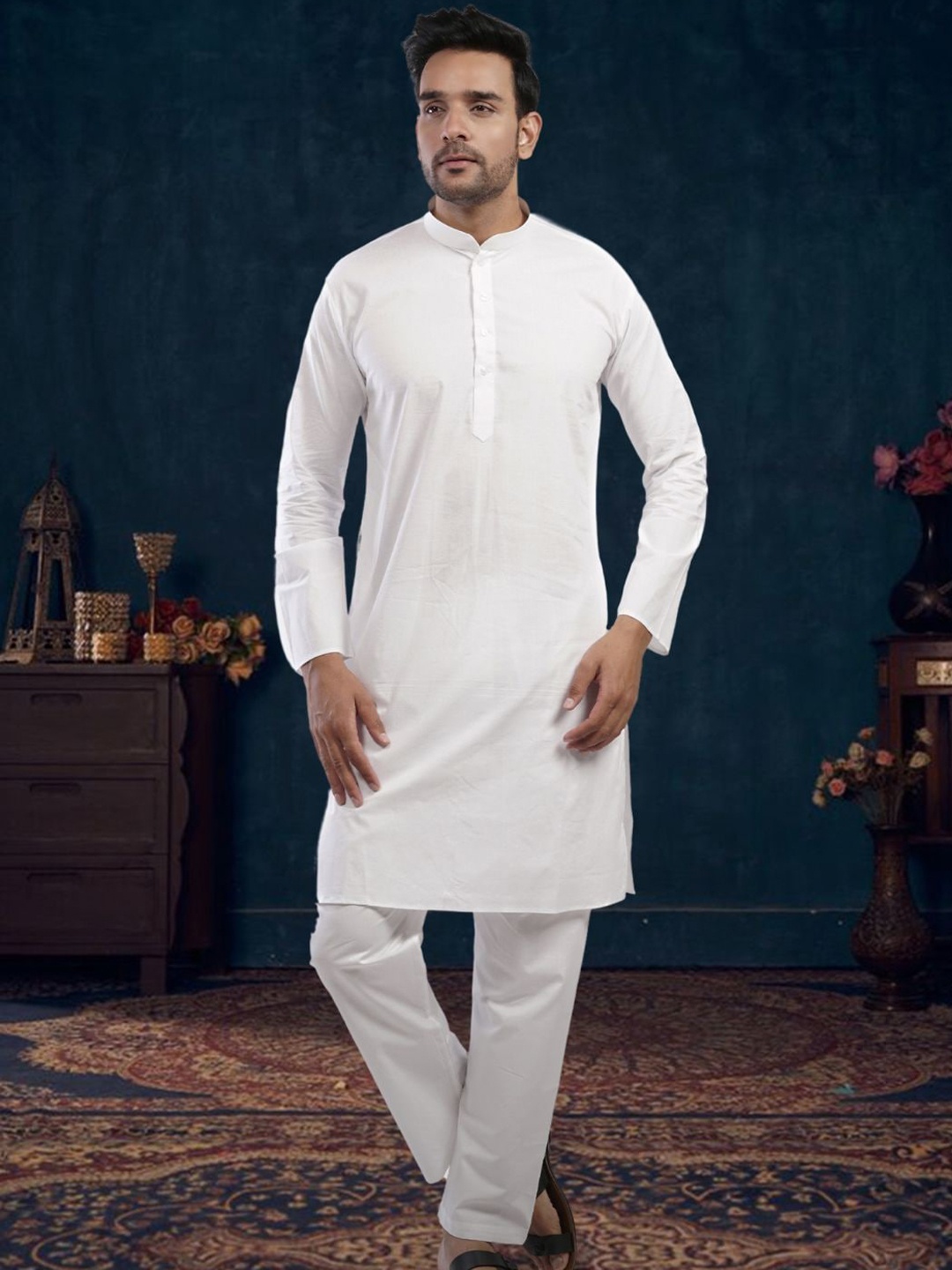 

Lightpole Mandarin Collar Long Sleeves Cotton Kurta, White
