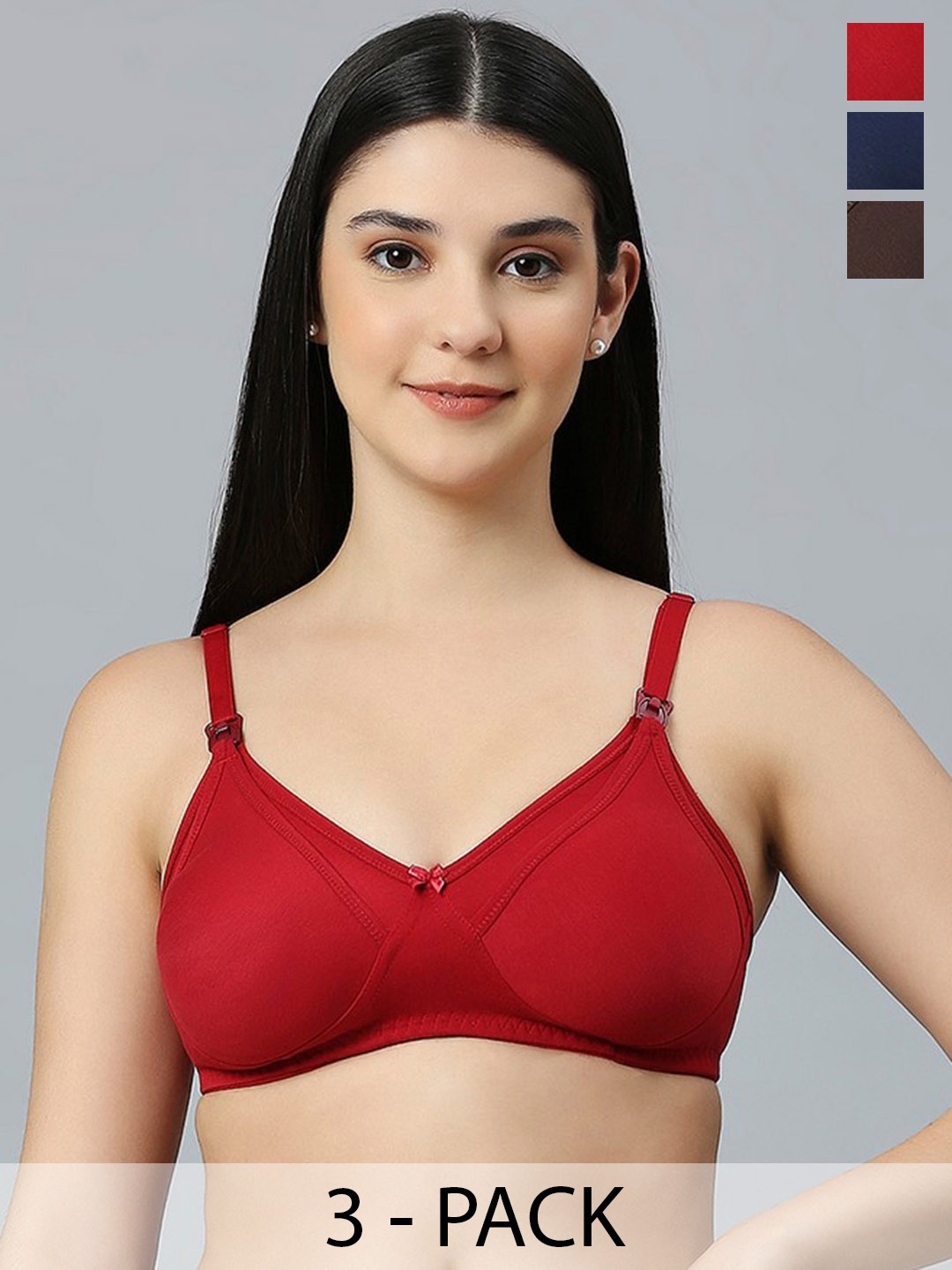 

True Shape Pack Of 3 Anti Microbial Full Coverage Maternity Bra, Navy blue