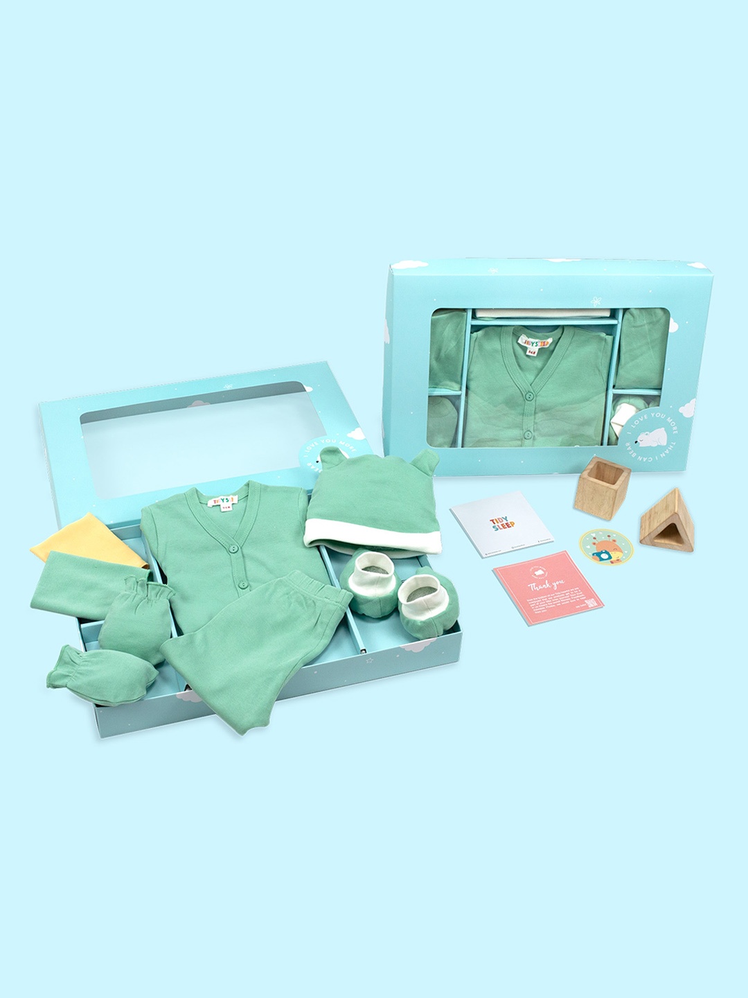 

TIDY SLEEP Infants 9-Pcs Pure Cotton Baby Apparel Gift Set, Green