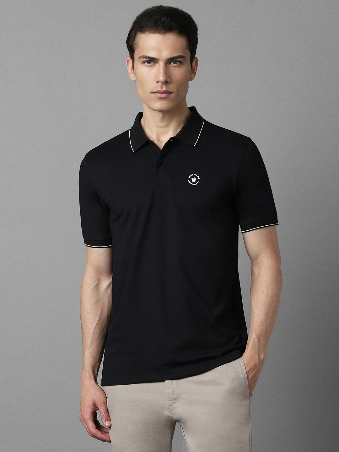 

Louis Philippe Men Polo Collar Applique T-shirt, Black