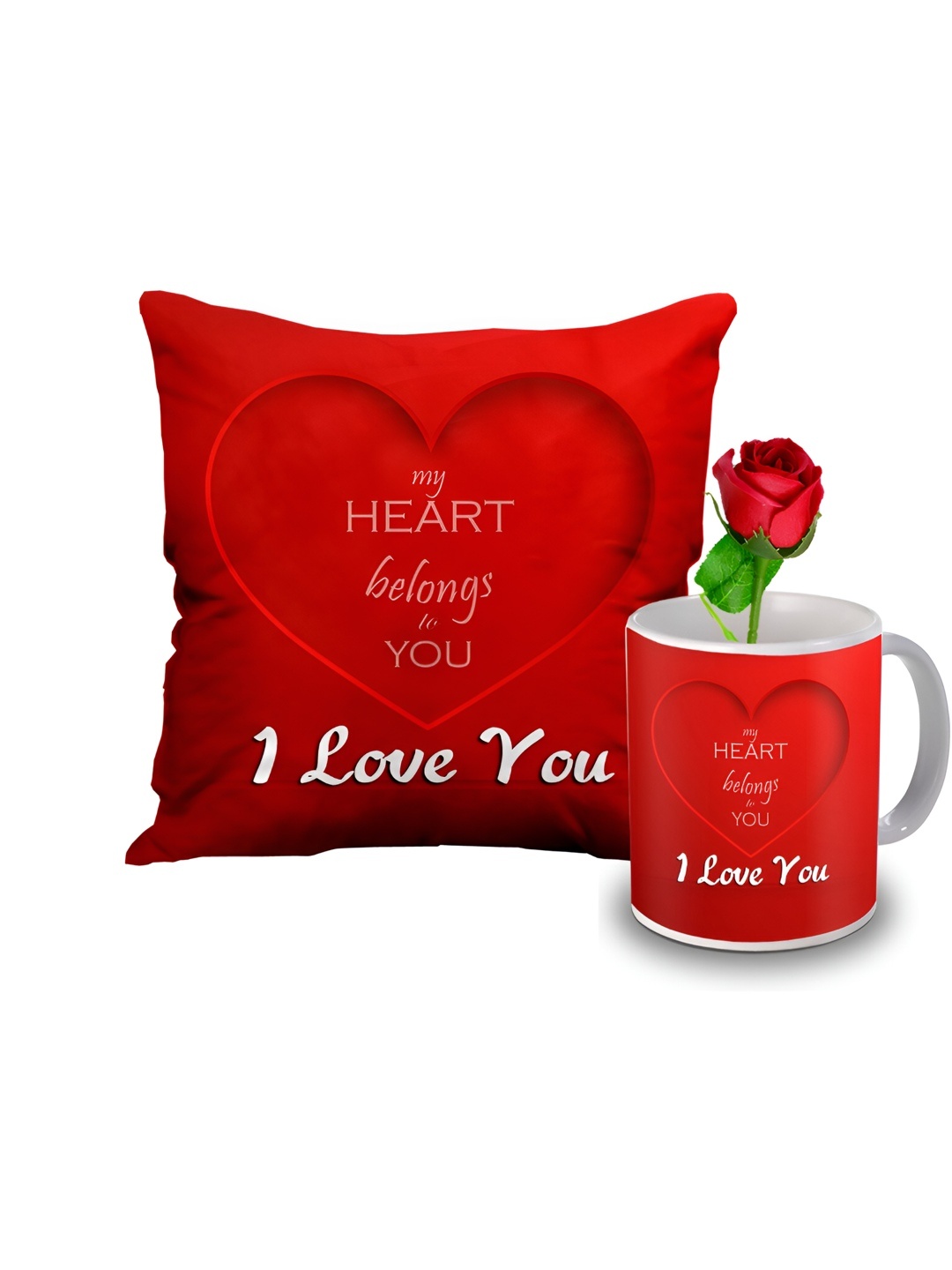 

ME & YOU Red & White 3 Pieces Cushion Rose & Mug Gift Set