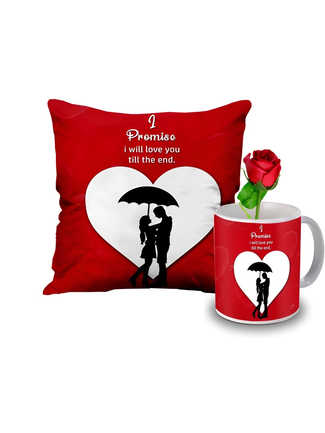 

ME & YOU Red & White 3 Pieces Cushion Rose & Mug Gift Set