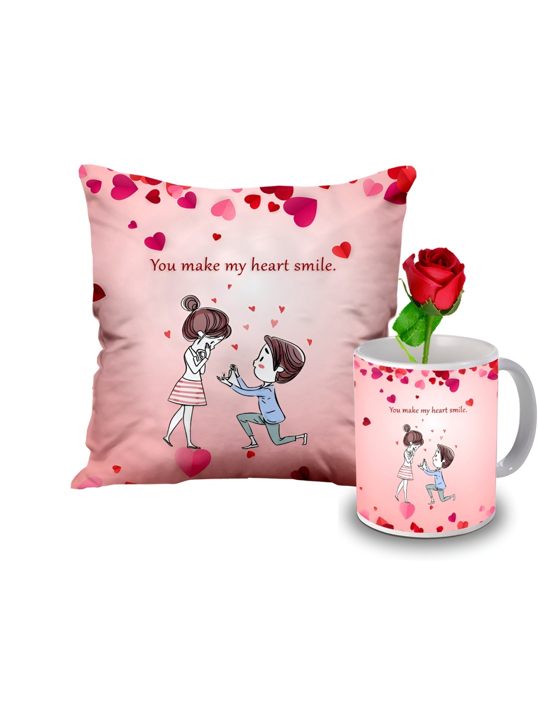 

ME & YOU Pink & Red 3 Pcs Printed Cushion Coffee Mug Rose & Message Pills Gift Set