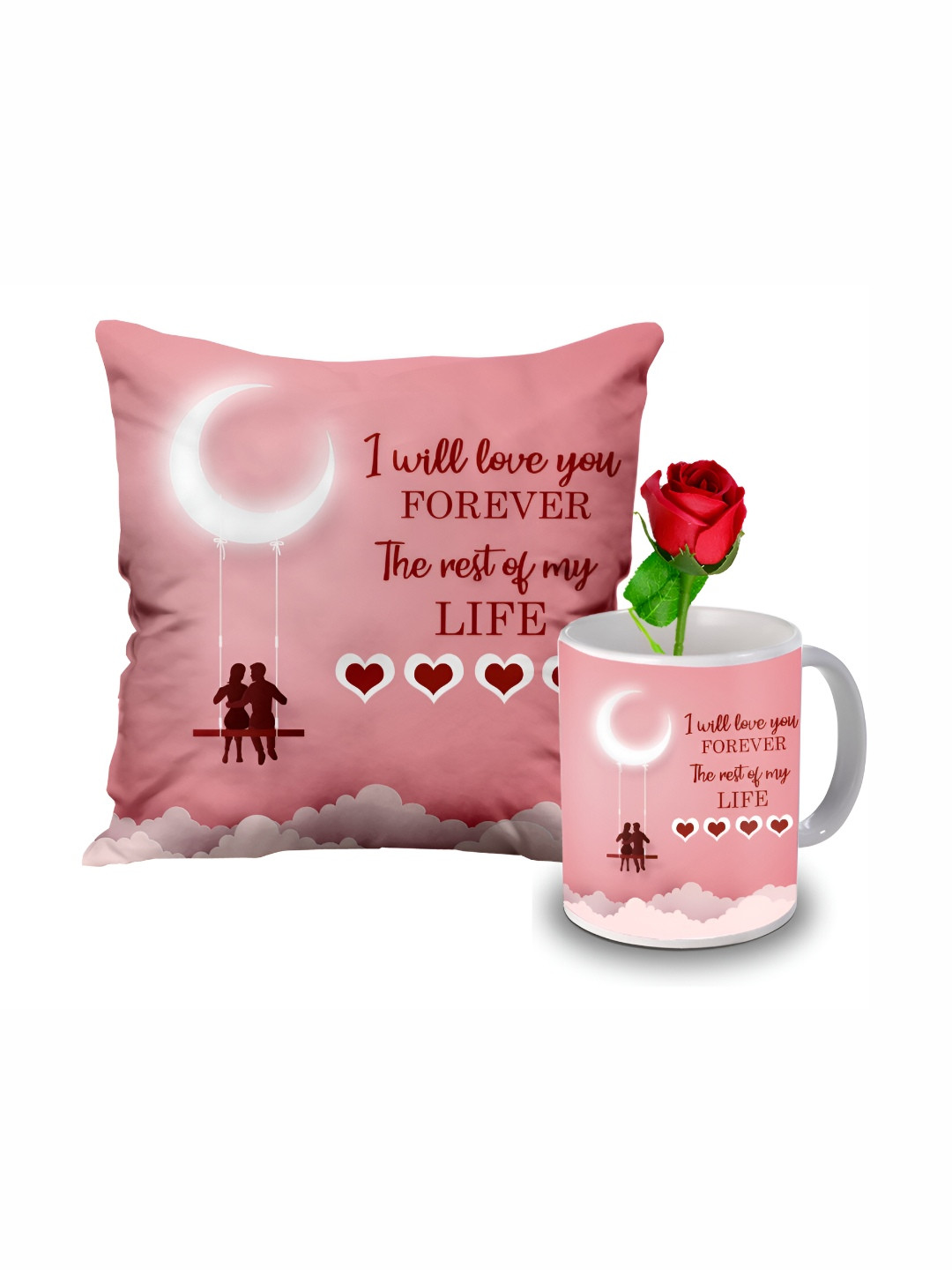 

ME & YOU Pink & White Cushion Rose & Mug Gift Set
